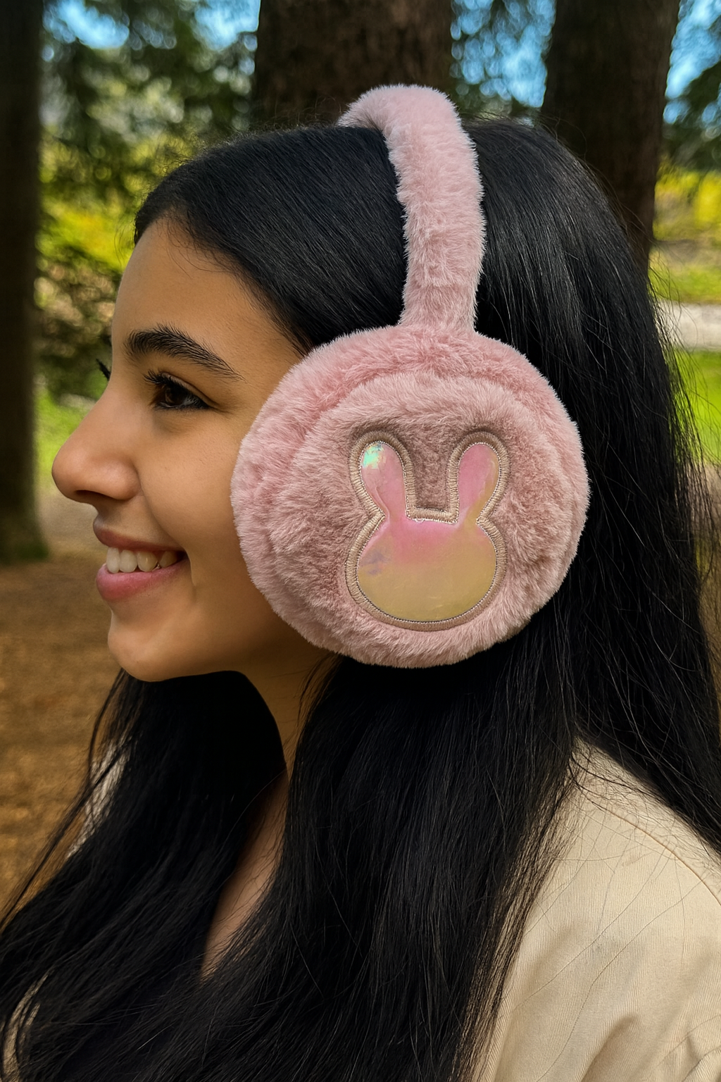 Koyu Pembe Renk Tavşan Figürlü Peluş Kulaklık