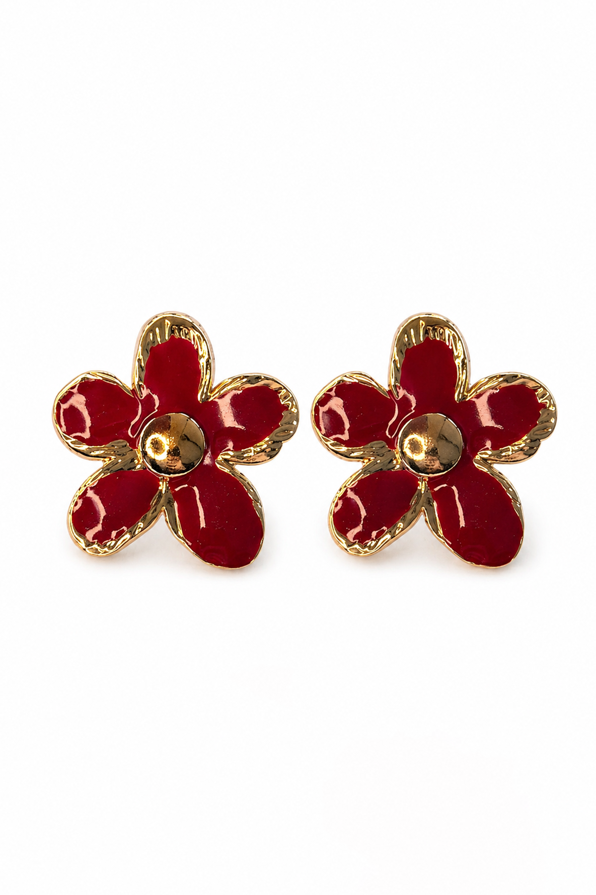 Bordo Renk Çiçek Figürlü Küpe (Çift)