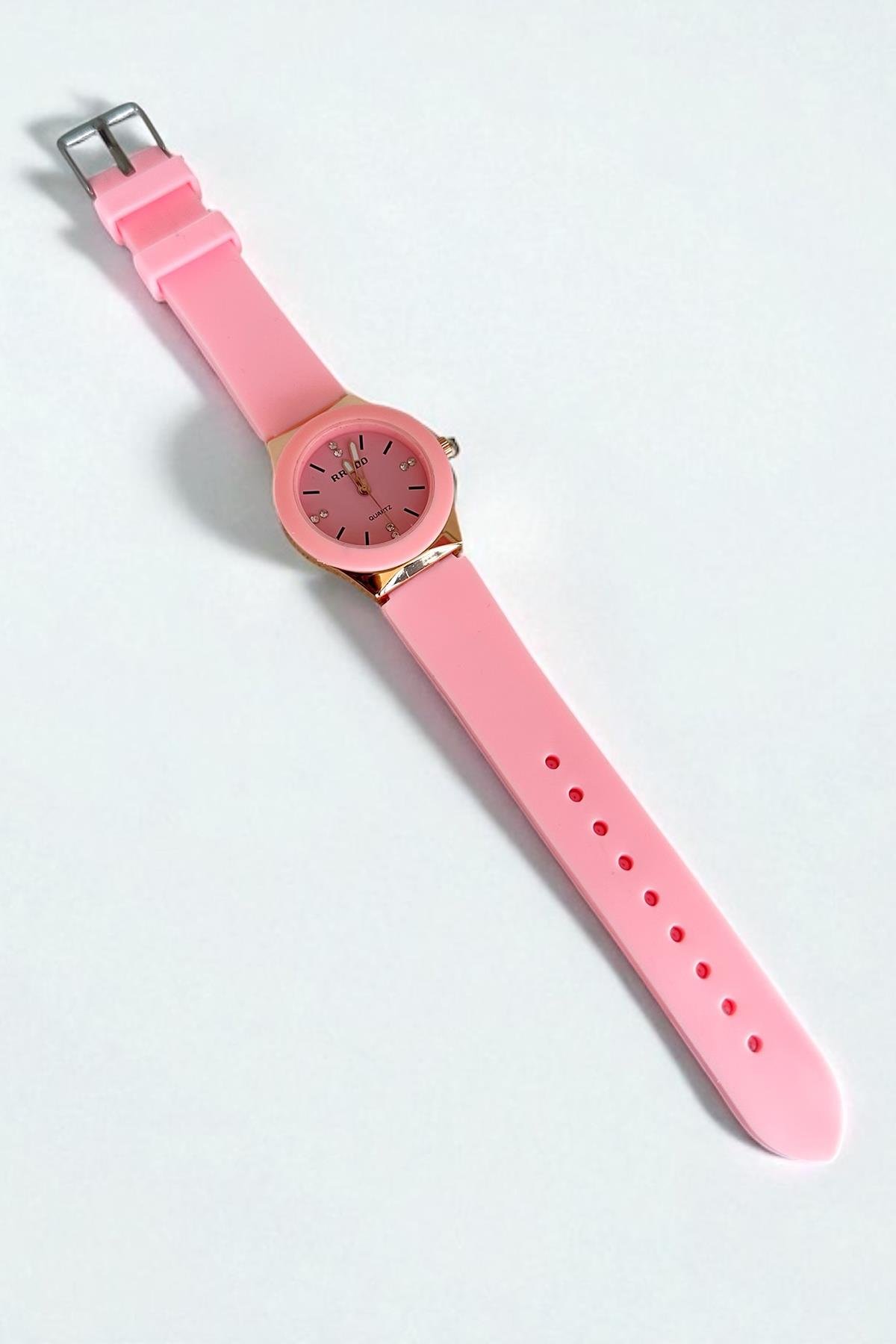 Pembe Renk Silikon Kordonlu Kadın Saat