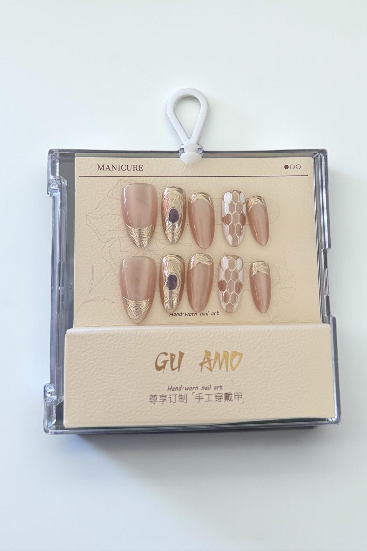 Karışık Renk Jel Tırnak Görünümlü 10lu Takma Tınak Set (Yapıştırıcılı)