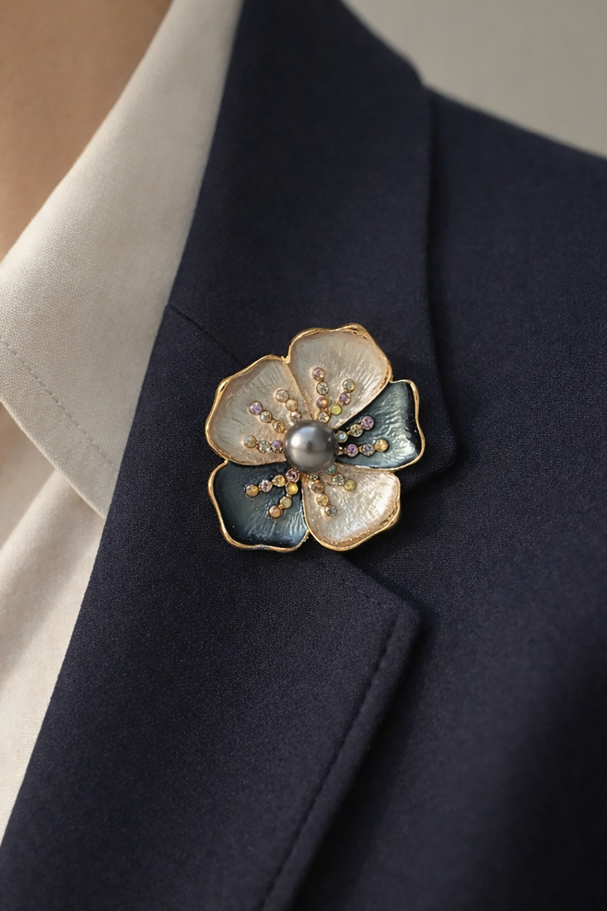 Karışık Renk Çiçek Figürlü Taşlı Broş  