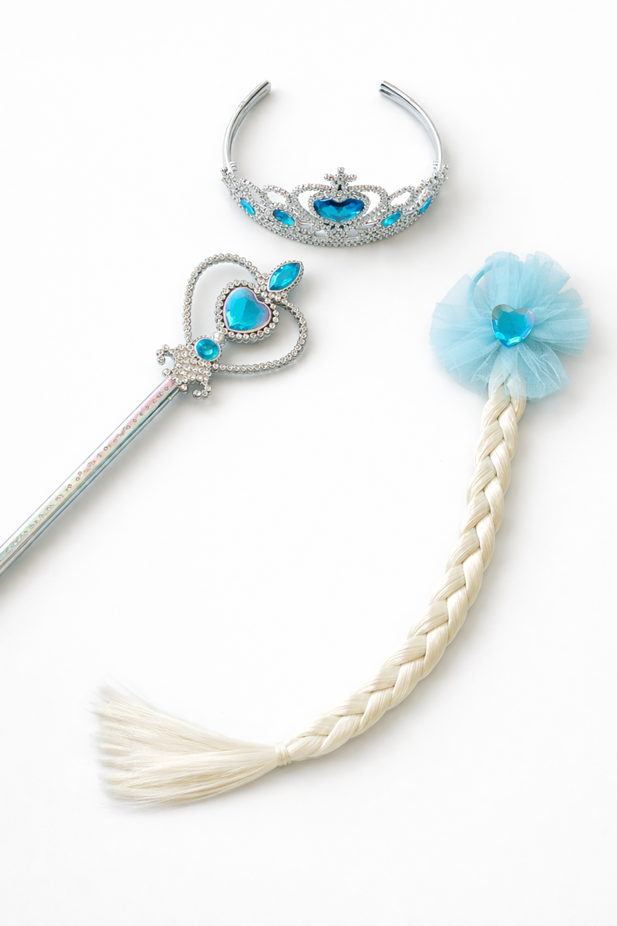 Mavi Renk Taç /Asa/Örgülü Toka Set