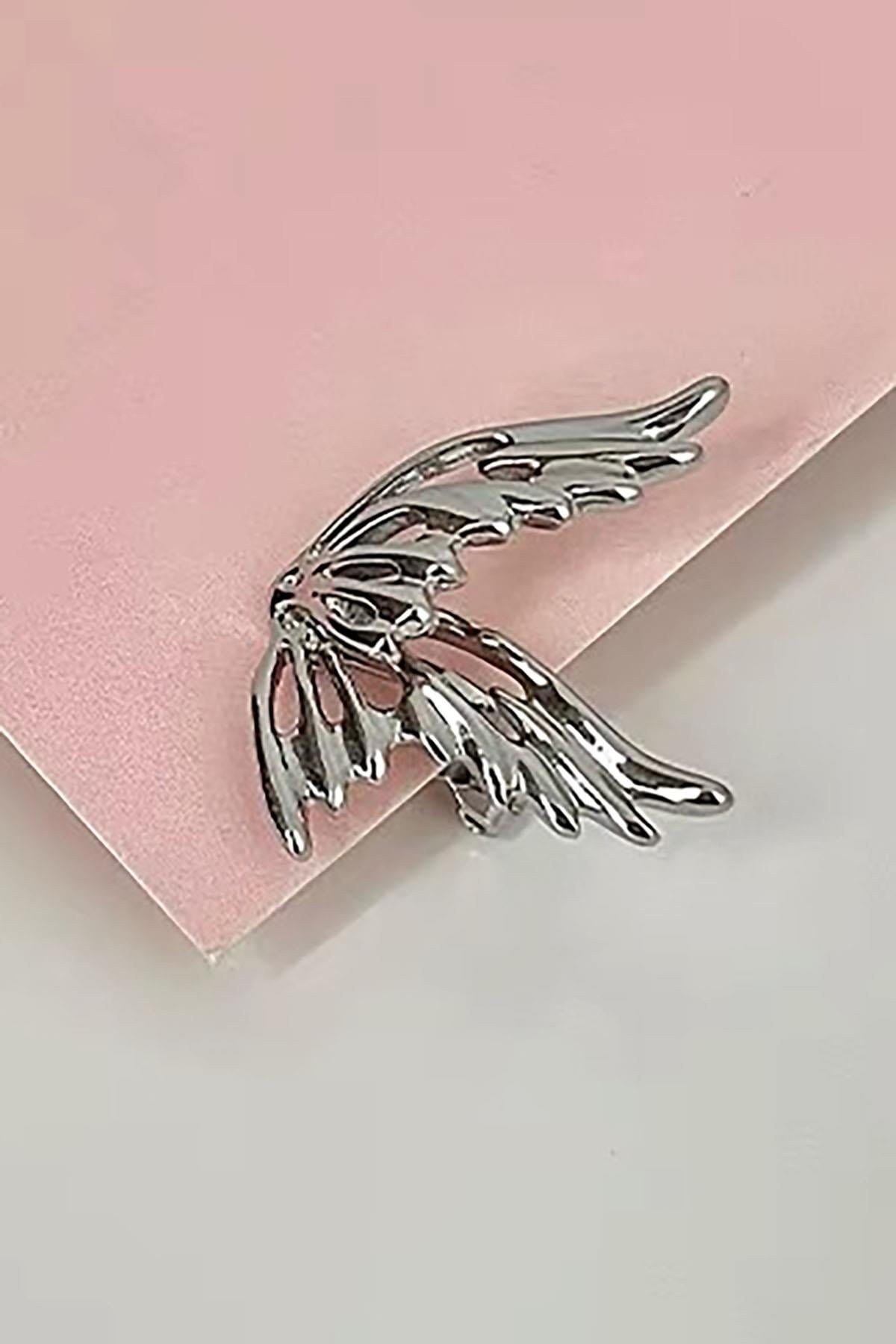 Gümüş Renk Kelebek Figürlü 14K Altın Kaplama TX Ear Cuff (Tek)