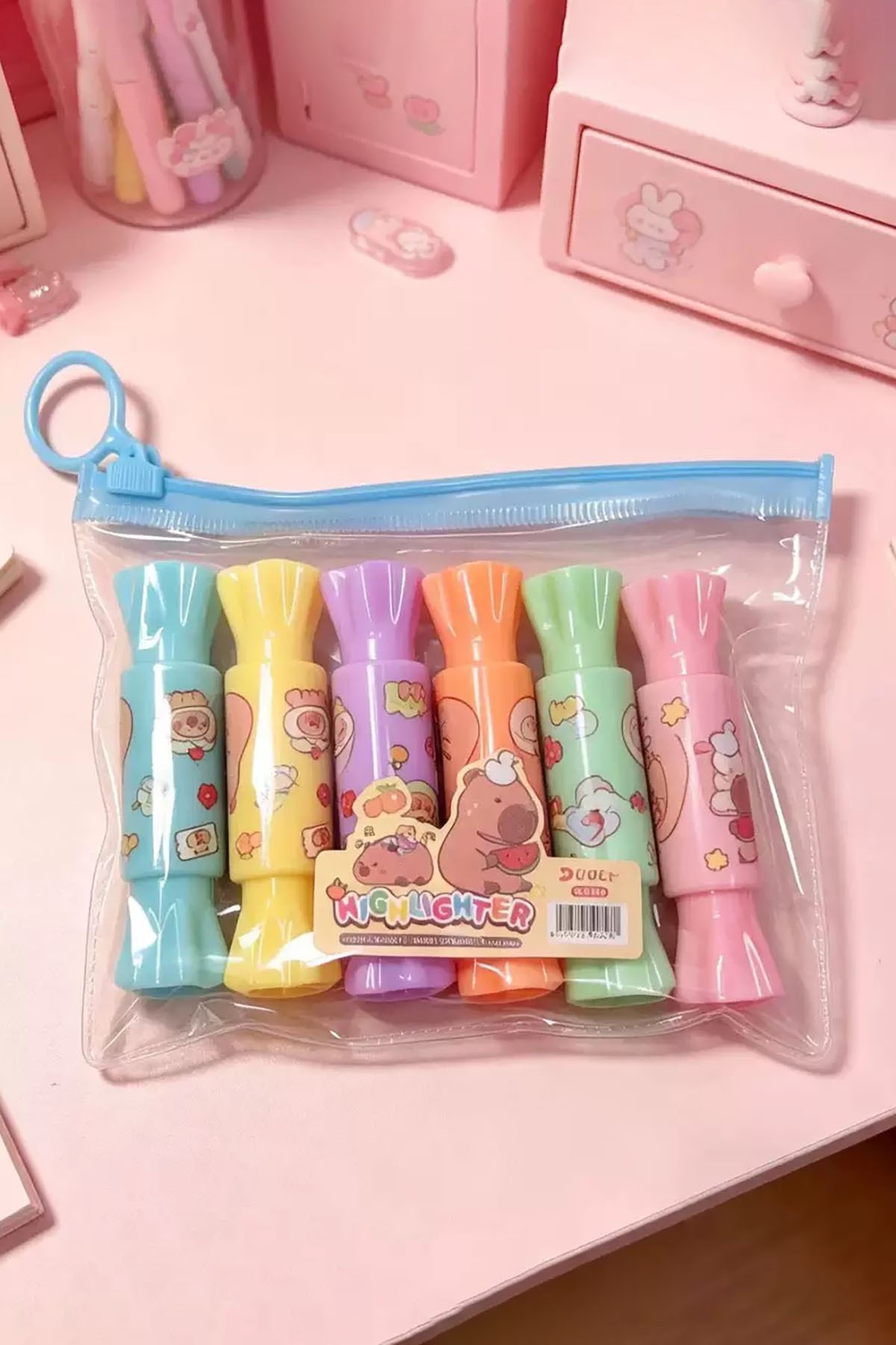 Karışık Renk 6lı Şeker Figürlü Fosforlu Kalem Set