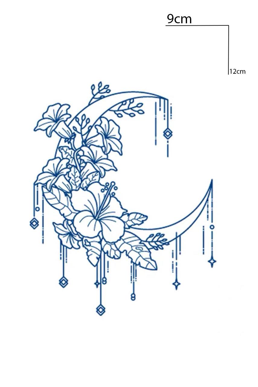 Ay Ve Çiçek Figürlü 12 Saat Sonra Kararan Geçici Mini Dövme Tattoo