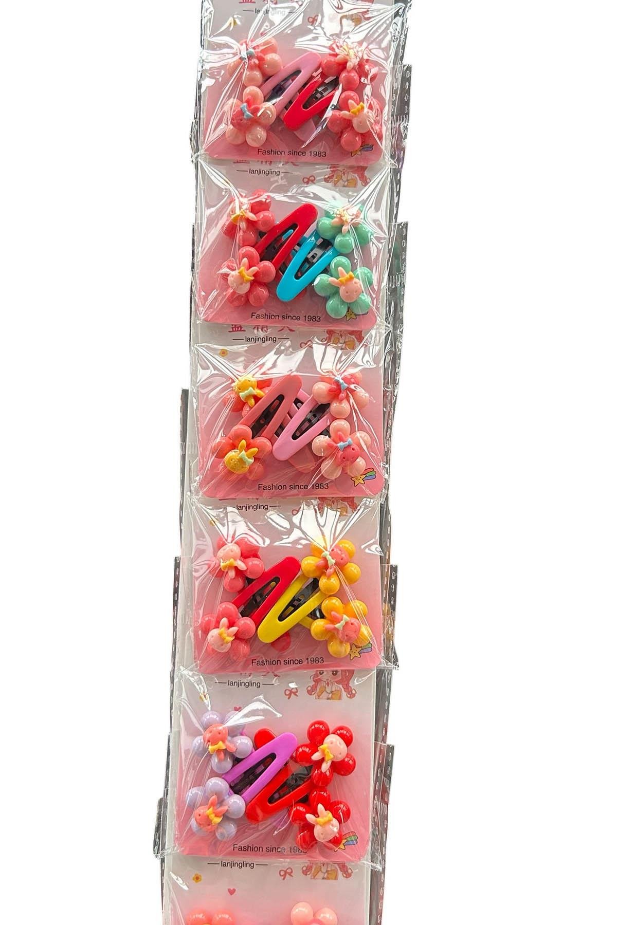 6lı Karışık Renk Çiçek Figürlü Yan Toka Set