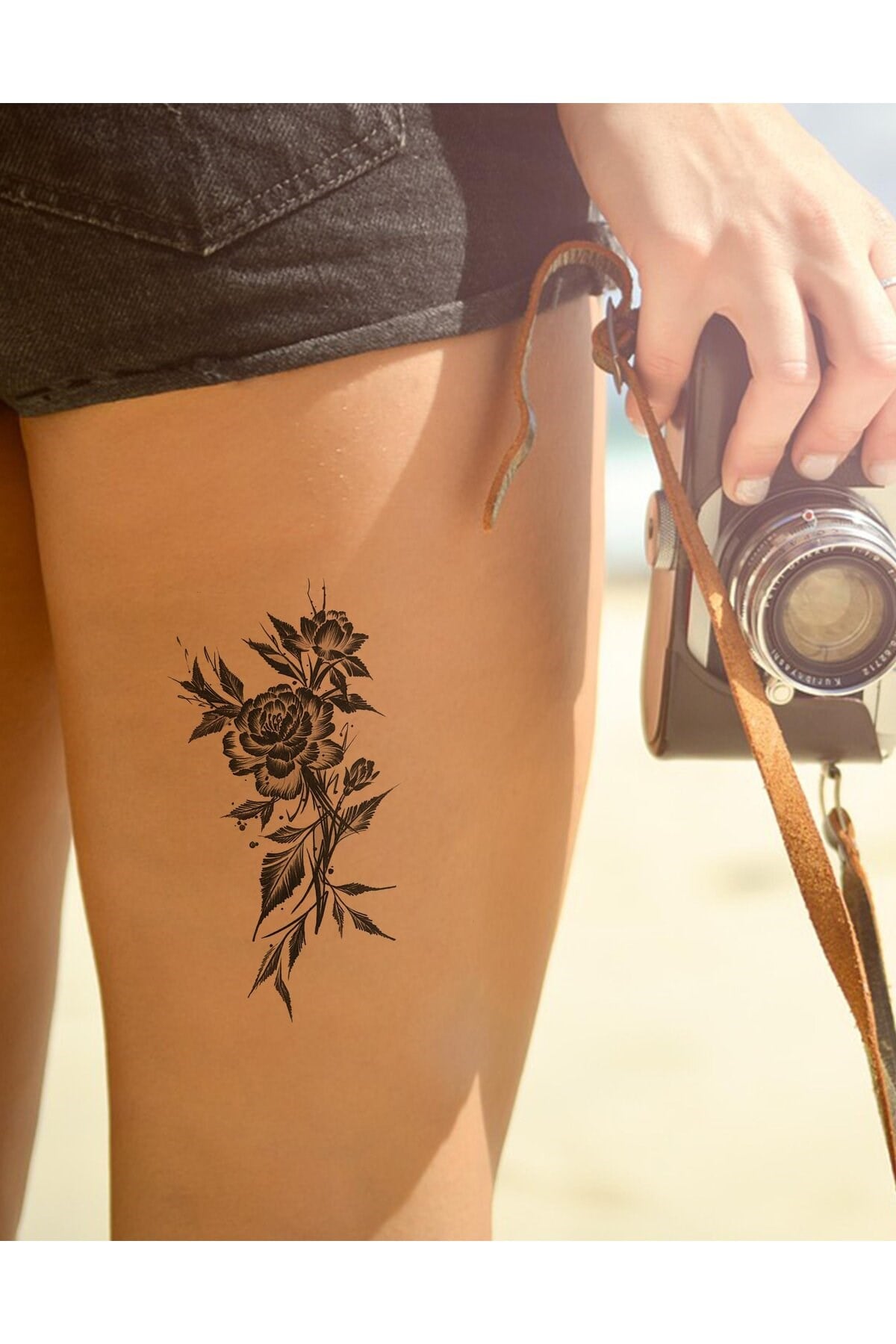 Gül Sonradan Kararan Yarı Kalıcı Geçici Dövme Tattoo