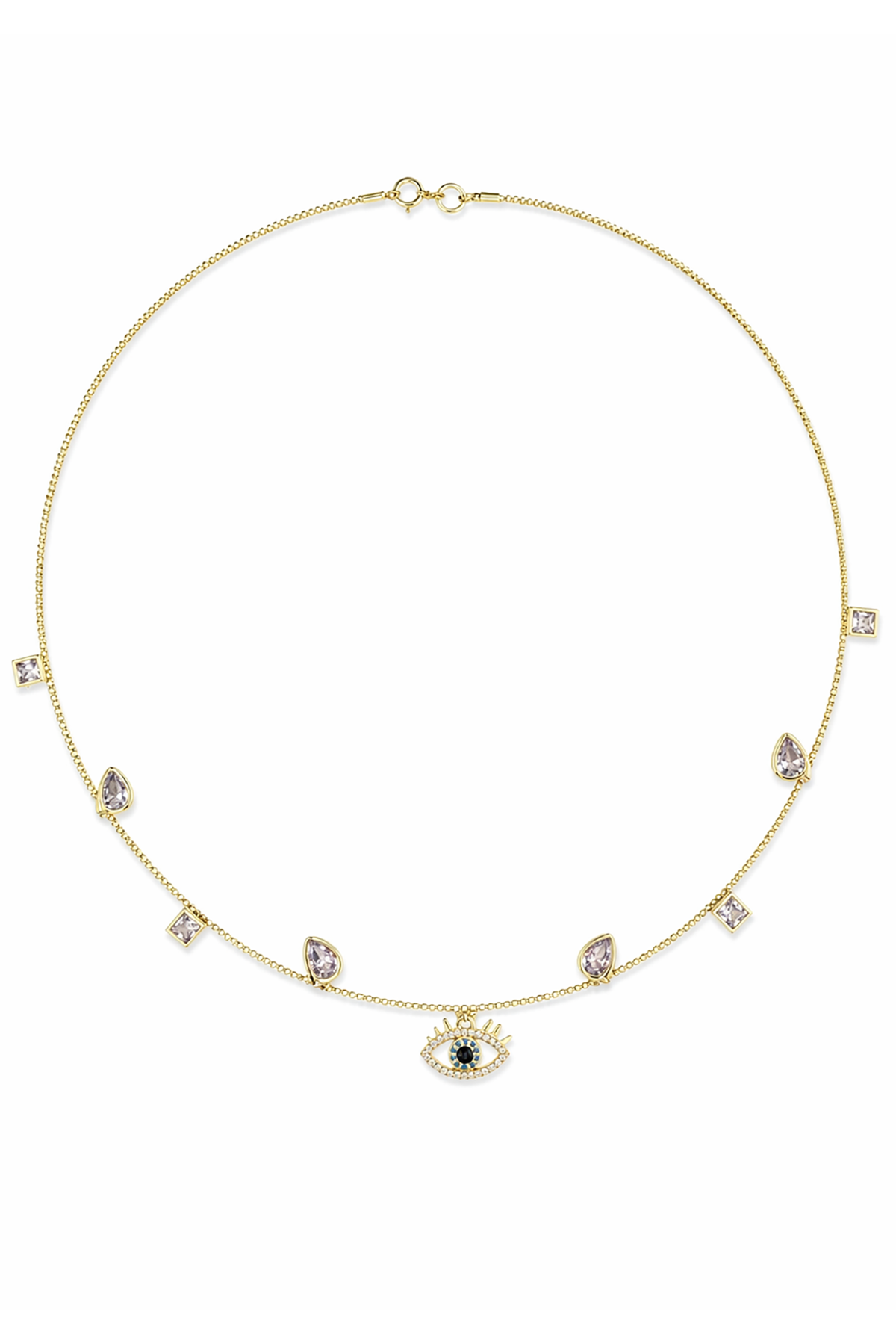 Altın Renk Göz Figürlü Taş Detaylı Choker Kolye