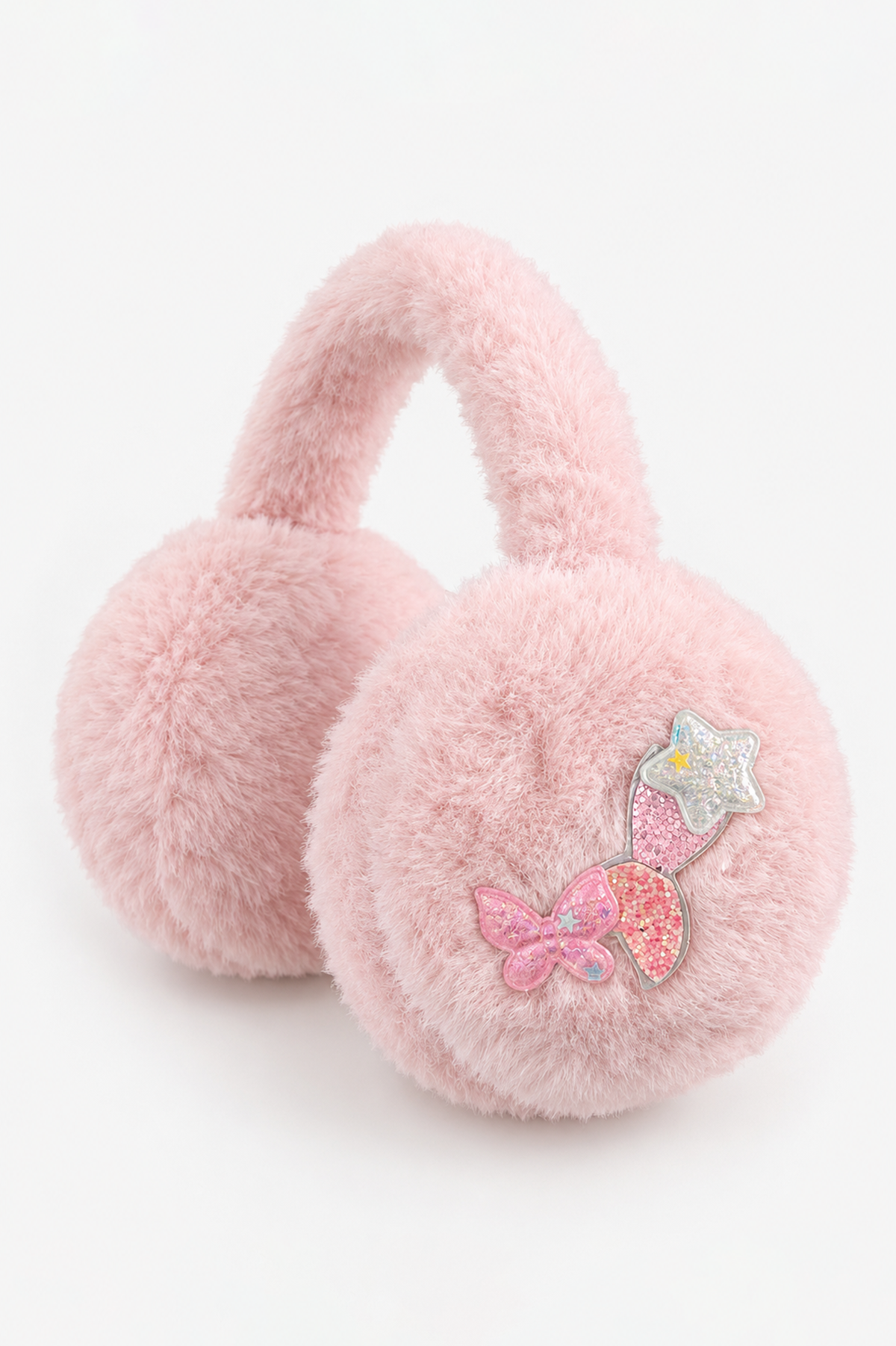 Açık Pembe Renk Yıldız Ve Kelebek Figürlü Peluş Kulaklık