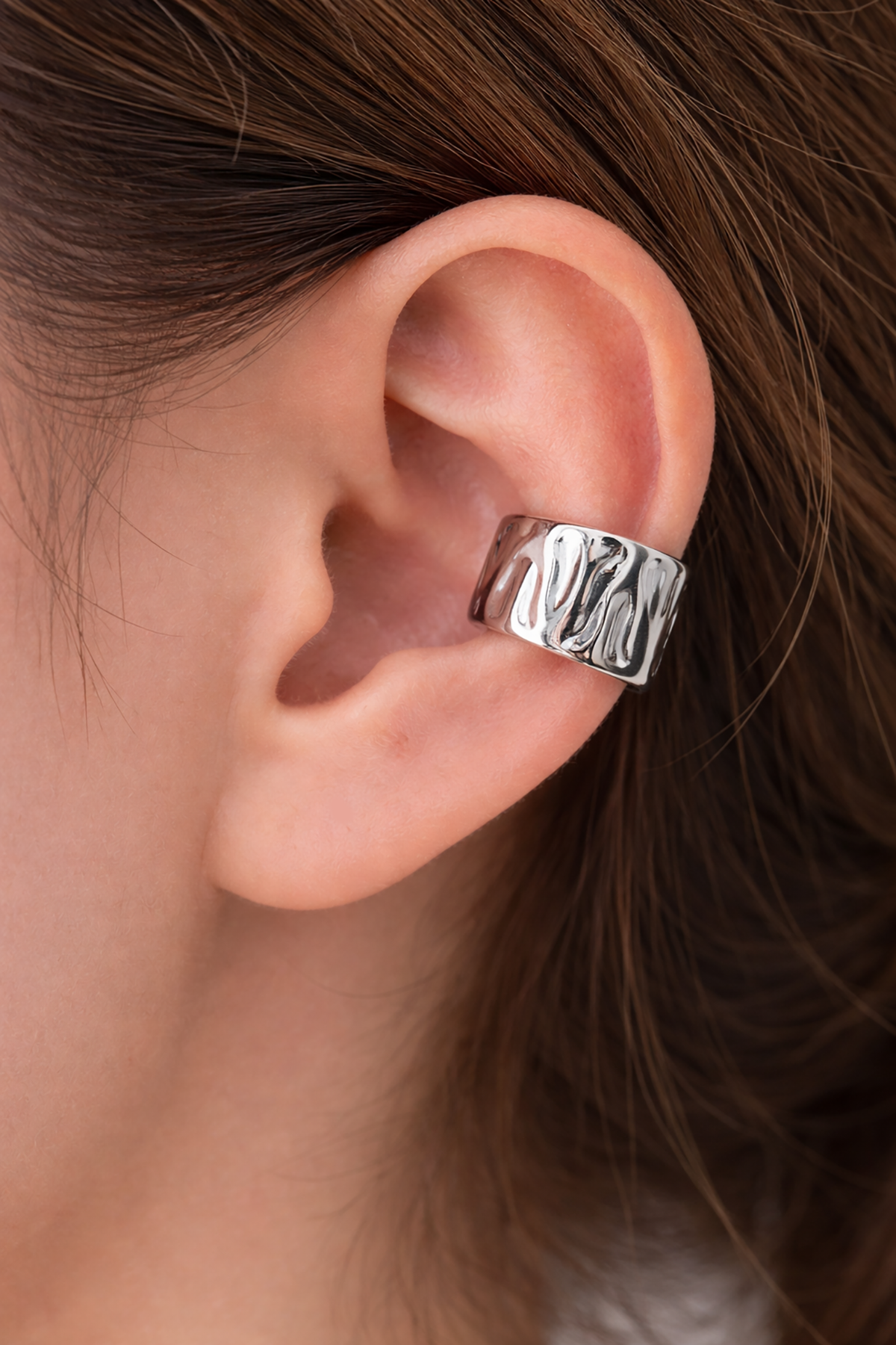 Gümüş Renk 14K Altın Kaplama TX Ear Cuff (Tek)