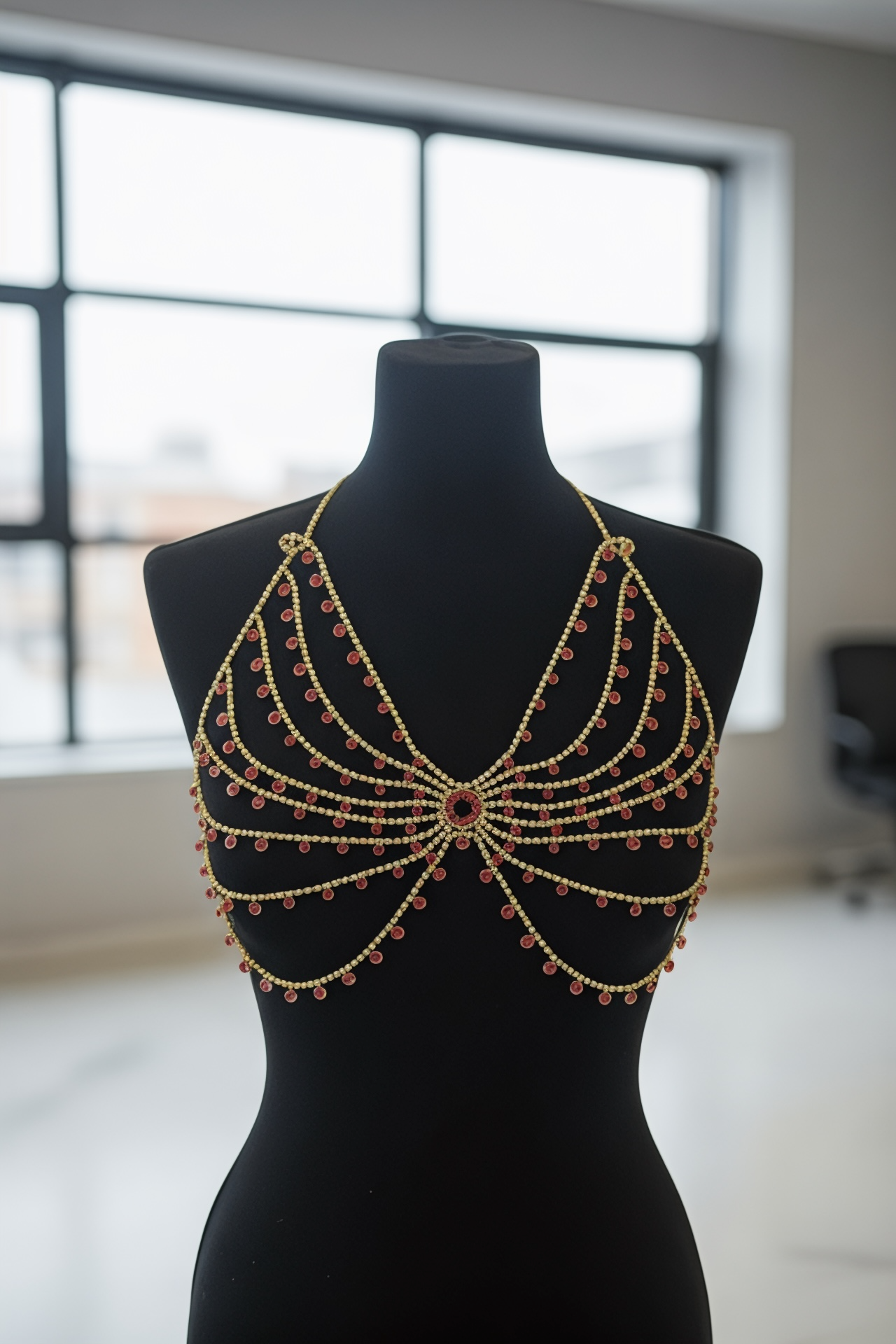 Altın Renk Pembe Taş Detaylı Bralet Vücut Aksesuarı