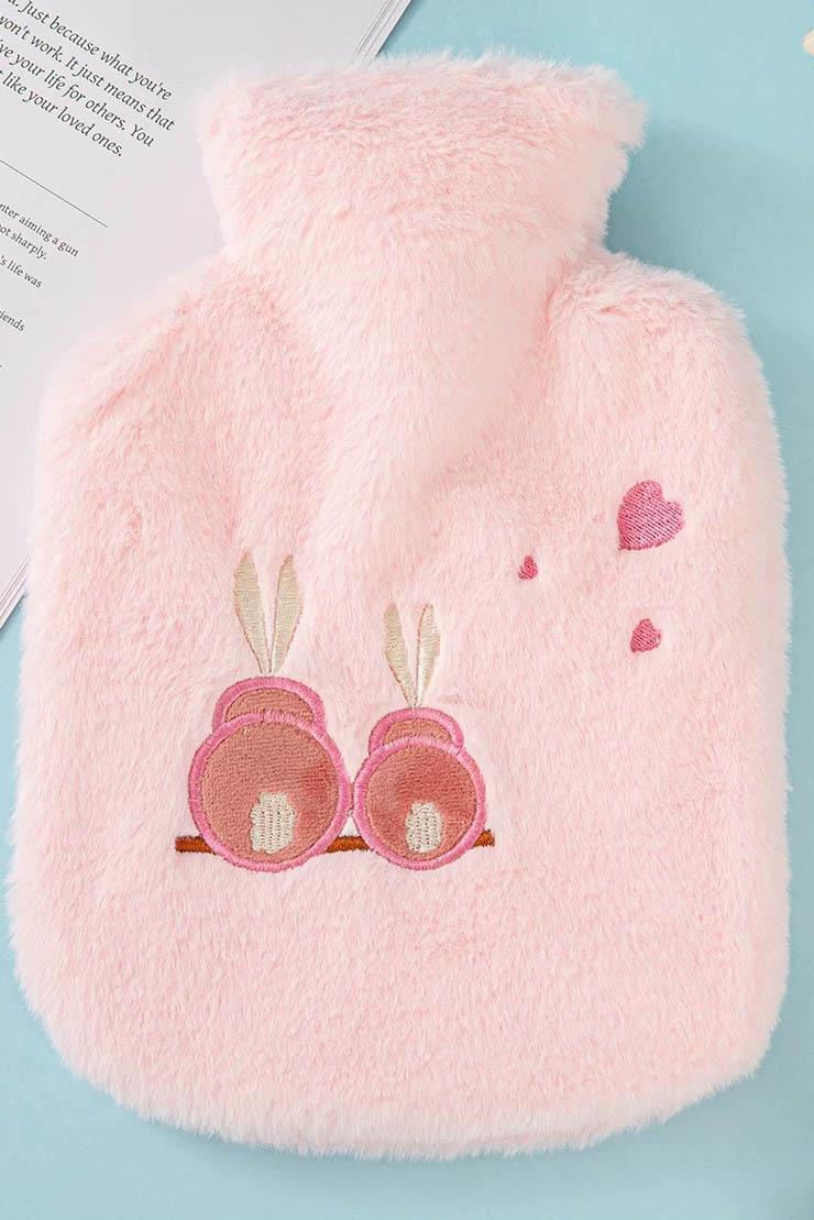 Pembe Renk Tavşan Figürlü Peluş Sıcak Su Torbası