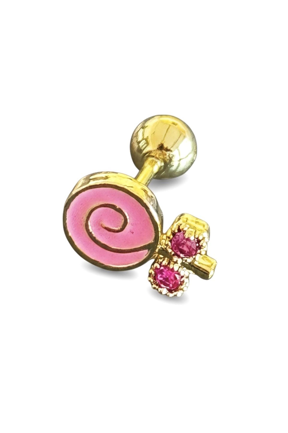 Altın Renk Şeker Figürlü Cerrahi Çelik Tragus/Kıkırdak Küpe/Piercing (Tek)