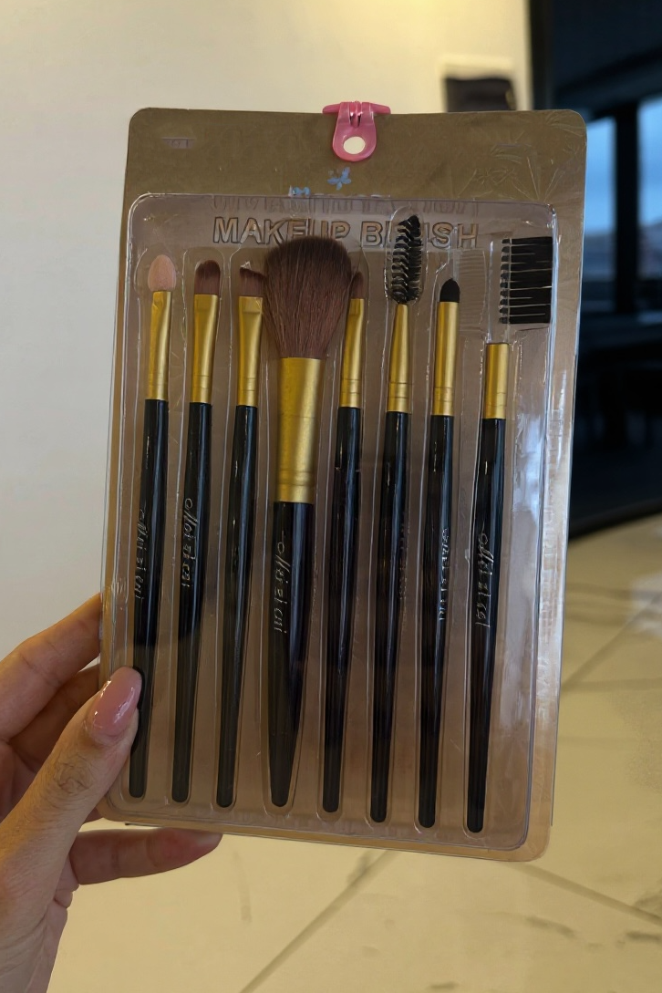 8li Altın Ve Siyah Renk Makyaj Fırçası Set