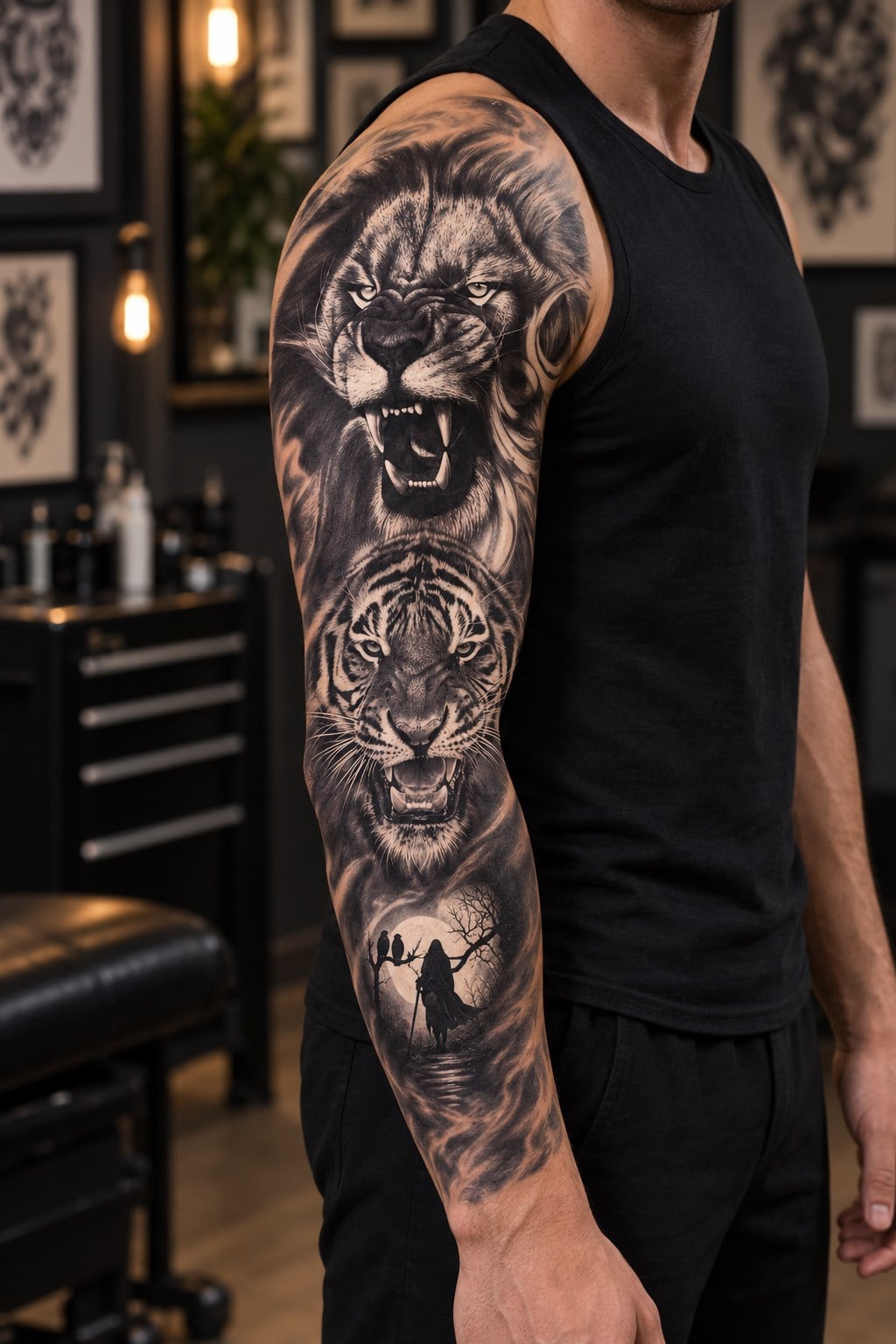 Aslan Ve Kaplan Kol Geçici Dövme Tattoo