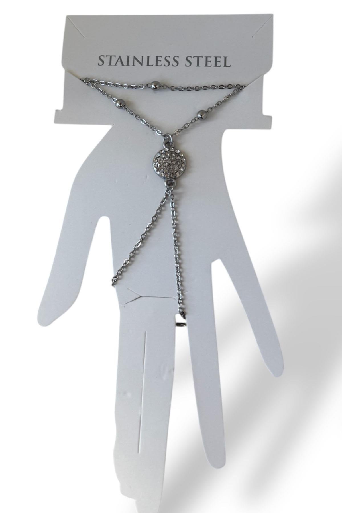 Gümüş Renk Taş Detaylı Çelik Şahmeran