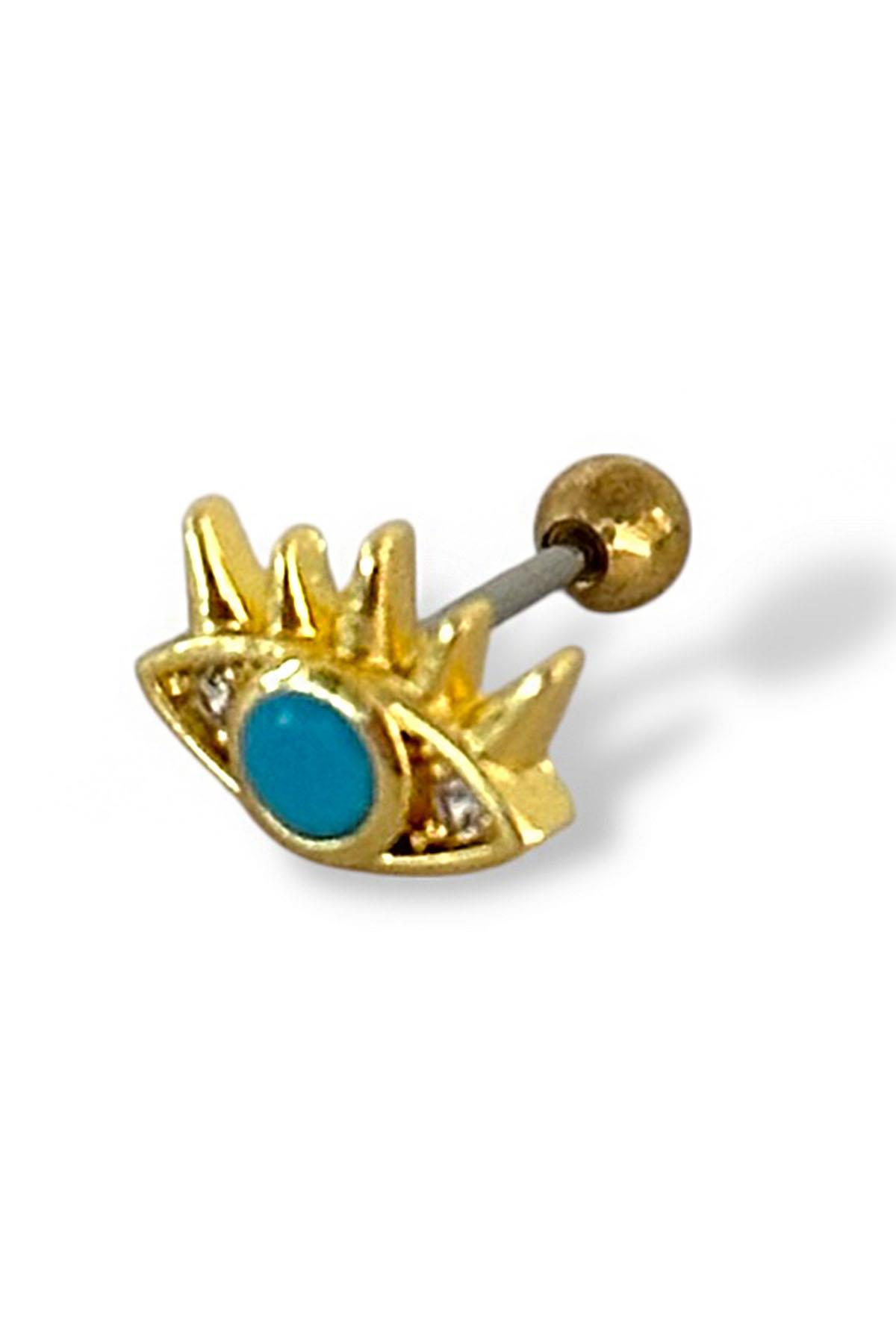 Altın Renk Göz Figürlü Çelik Tragus/Kıkırdak Küpe/Piercing (Tek)