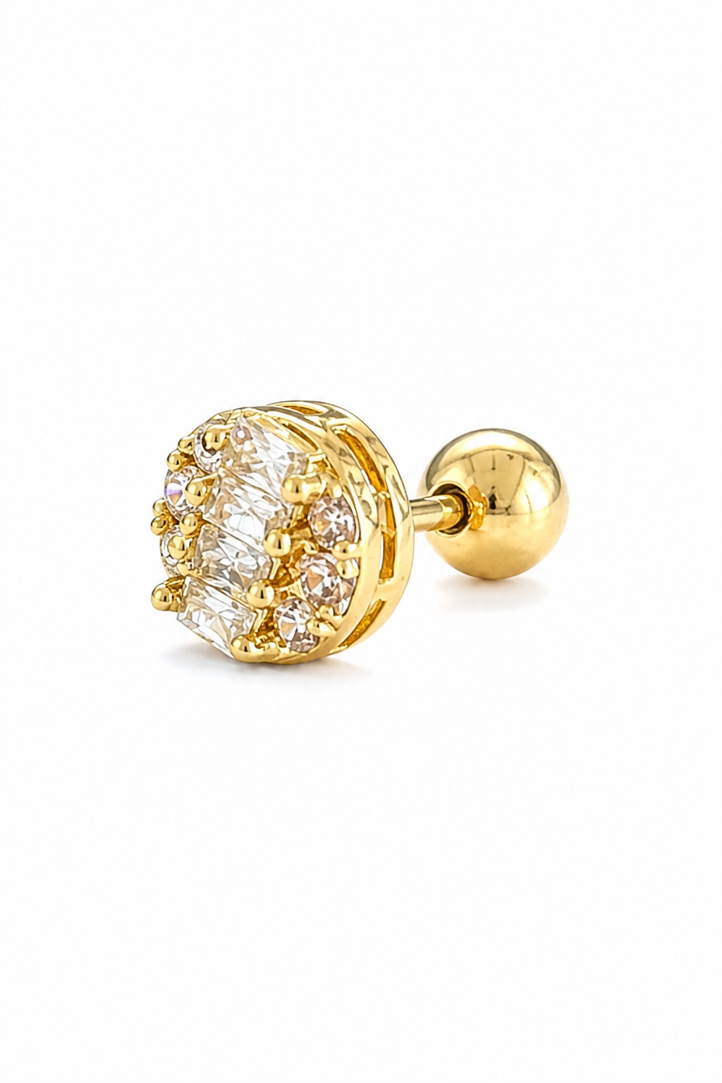 Altın Renk Taşlı Cerrahi Çelik Tragus/Kıkırdak Küpe/Piercing (Tek)