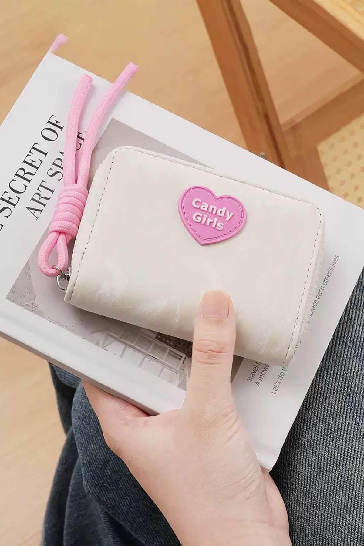 Beyaz Renk Candy Girls Yazılı Cüzdan/Kartlık