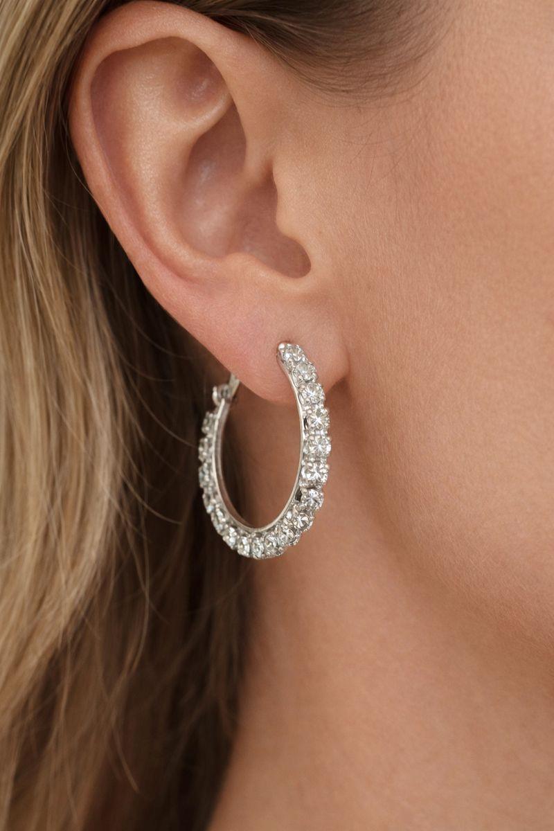 Gümüş Renk Taş Detaylı Halka Küpe 3MM (Çift)