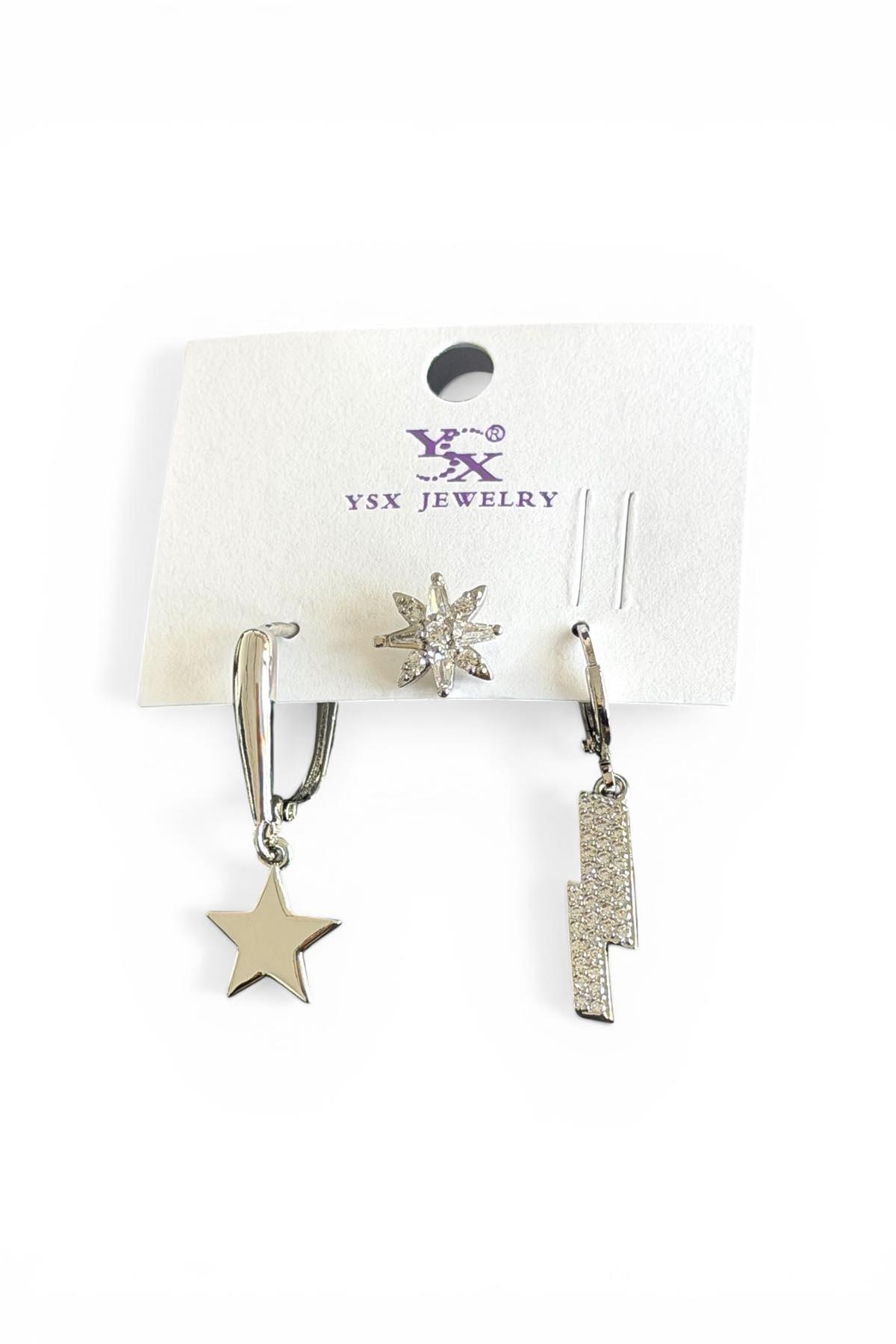 Gümüş Renk 3lü Ysx Küpe Set