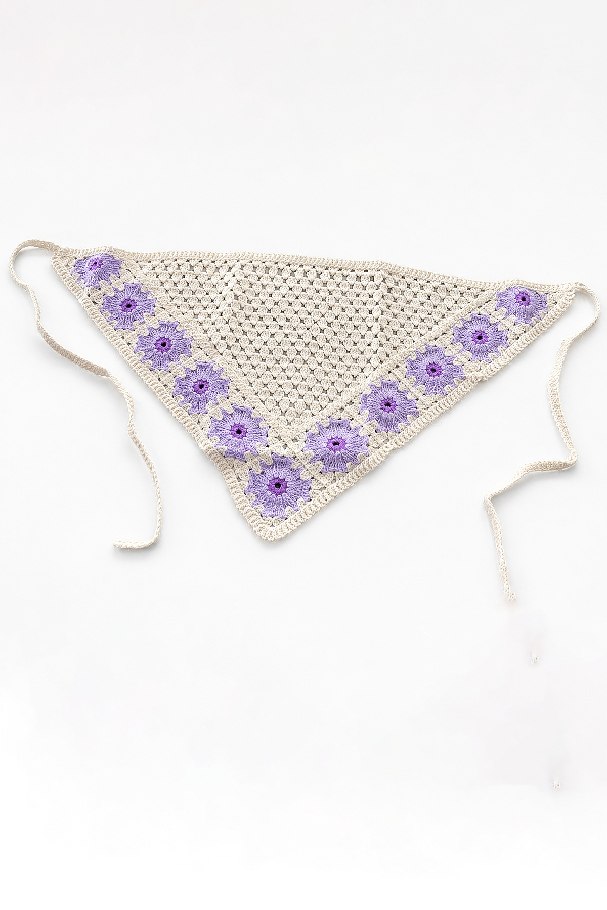 Mor Renk Çiçek Desenli Örgü Saç Bandana