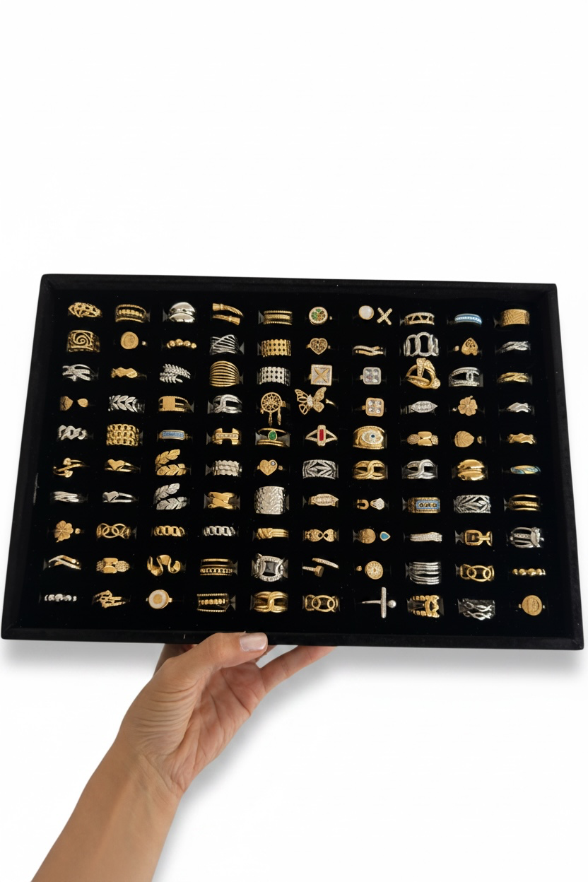 100lü Karışık Renk Ayarlanabilir Stantlı Yüzük Set