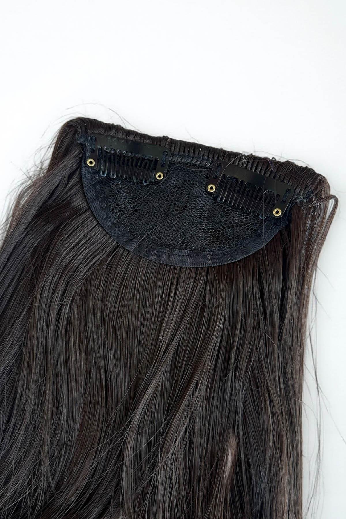 Kahverengi Renk Perçem Detaylı Seyrek Takma Kahkül (Duygu)