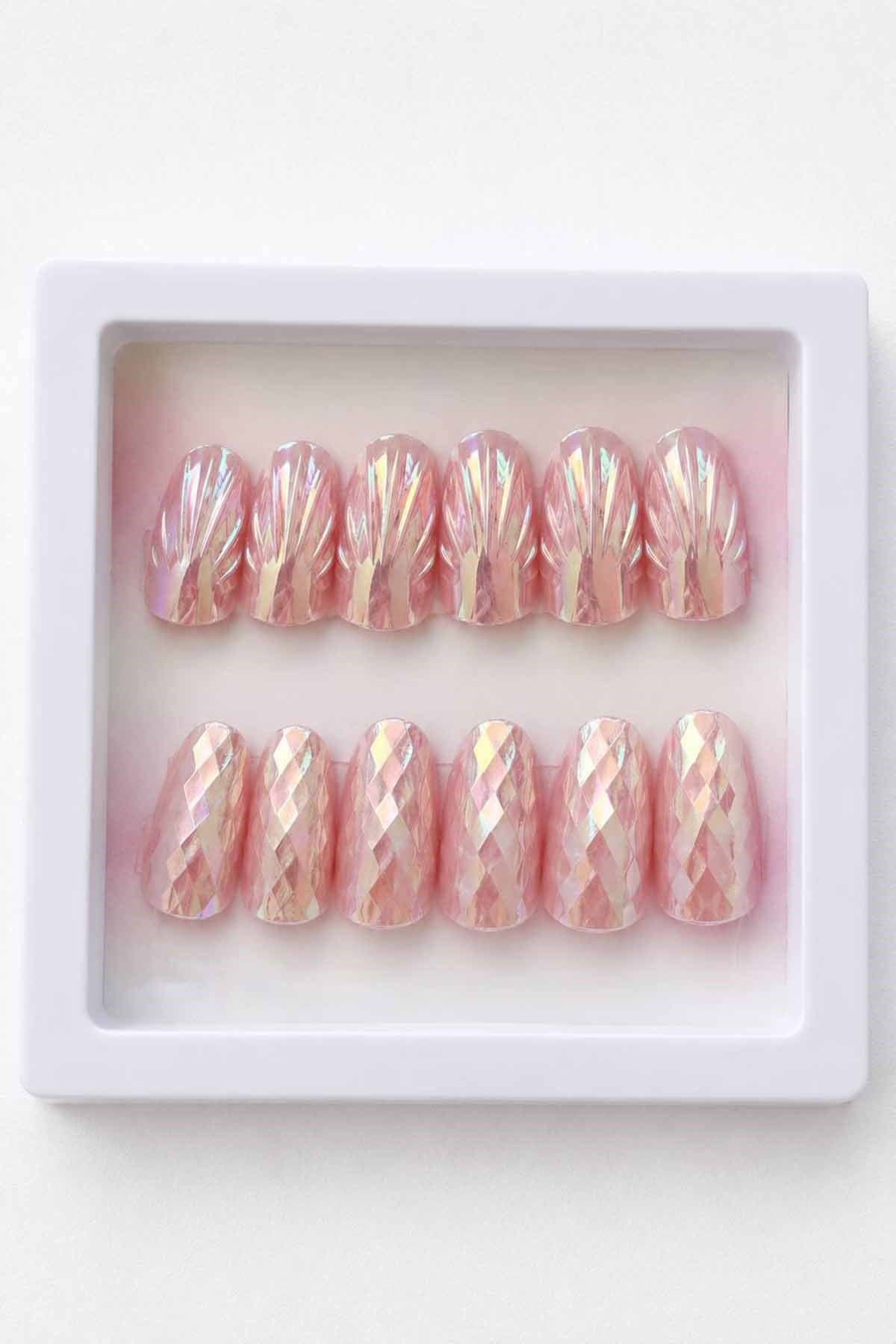 Pembe Renk 12li Takma Tırnak (Yapıştırıcılı)