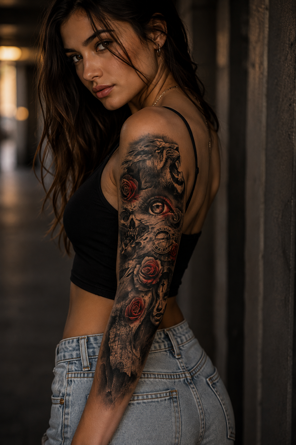 Gül Ve Aslan Kol Geçici Dövme Tattoo