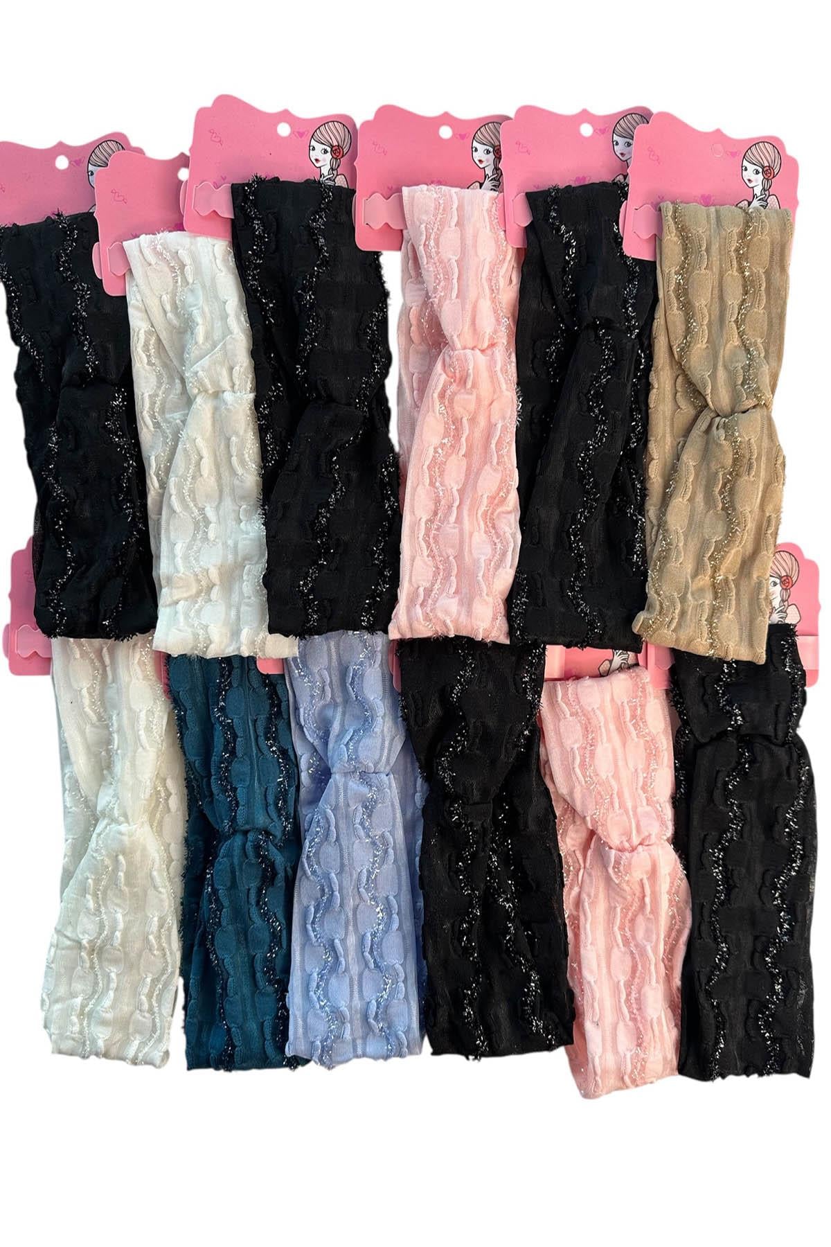 12li Karışık Renk Simli Saç Bandı