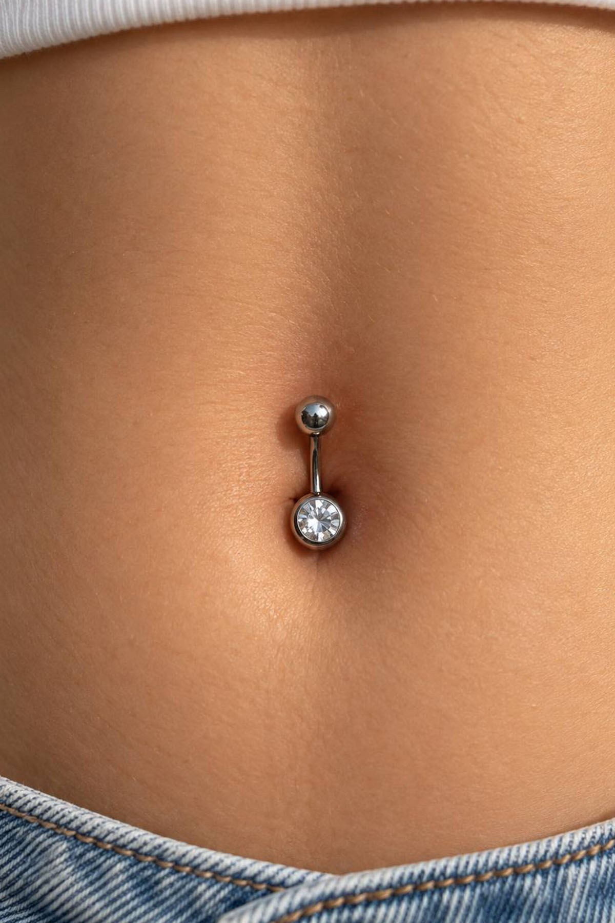 Gümüş Renk Taşlı Cerrahi Çelik Göbek Piercing