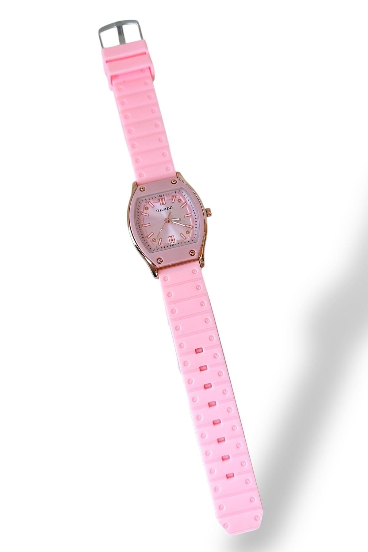 Pembe Renk Silikon Kordonlu Kadın Saat