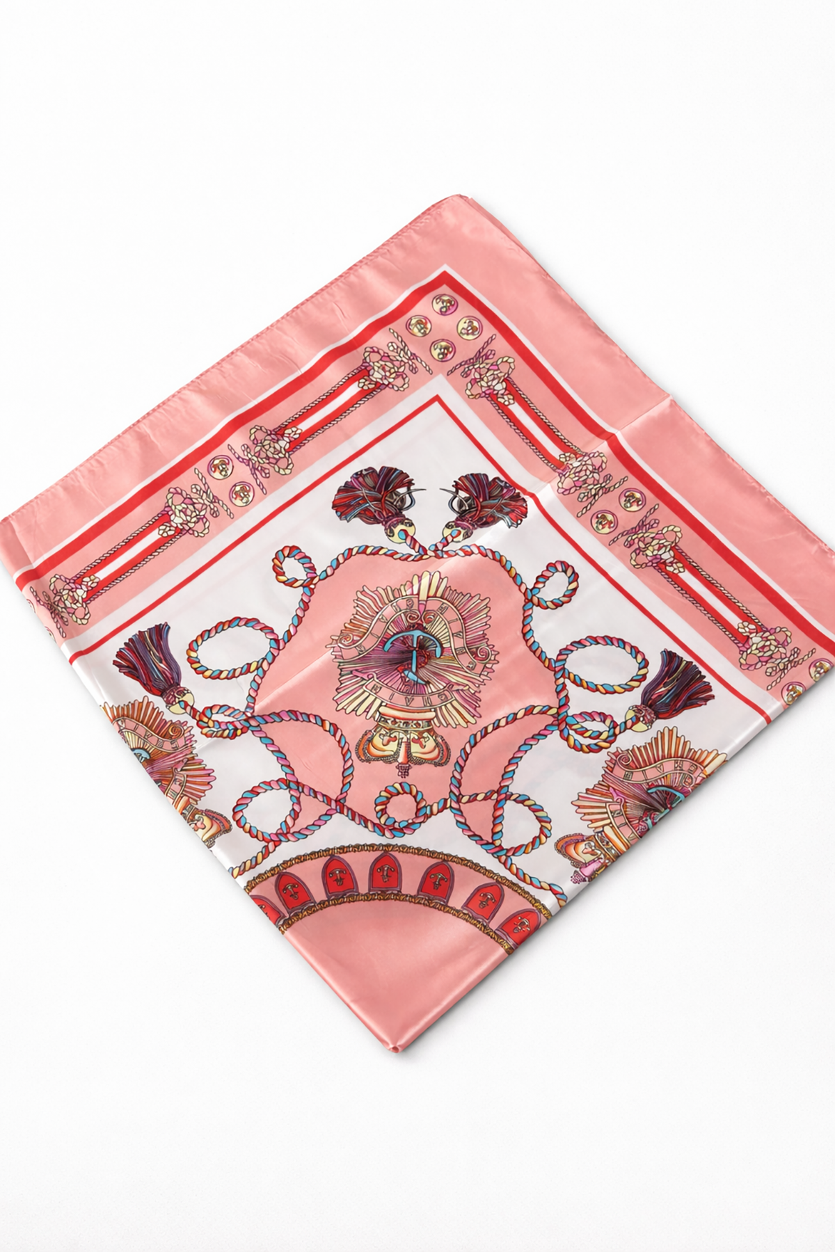 Pembe Renk Karışık Desenli Saten Şal/Fular