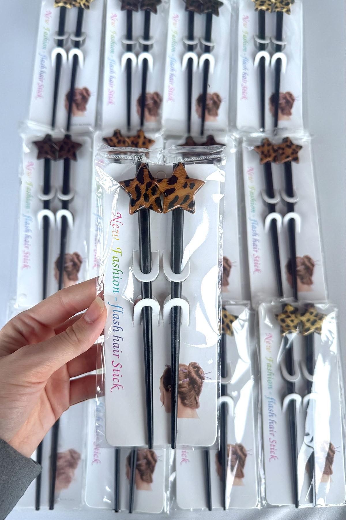 12li Karışık Renk Yıldız Figürlü Topuz Kalemi/ Tokası Set