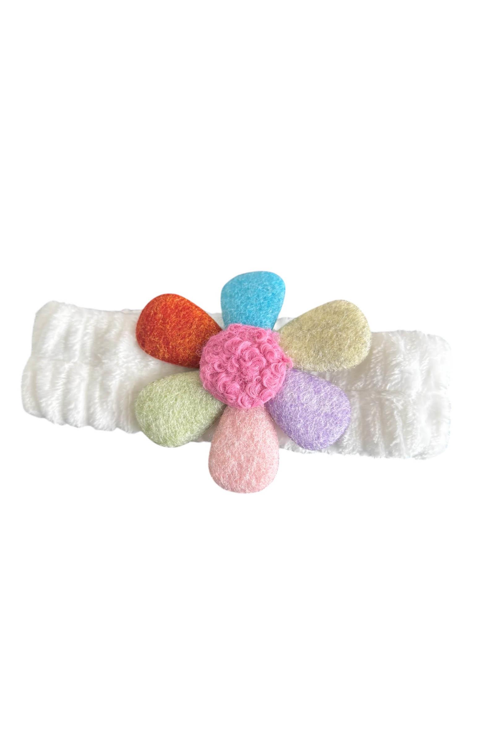Beyaz Renk Çiçek Figürlü Peluş Saç Bandı