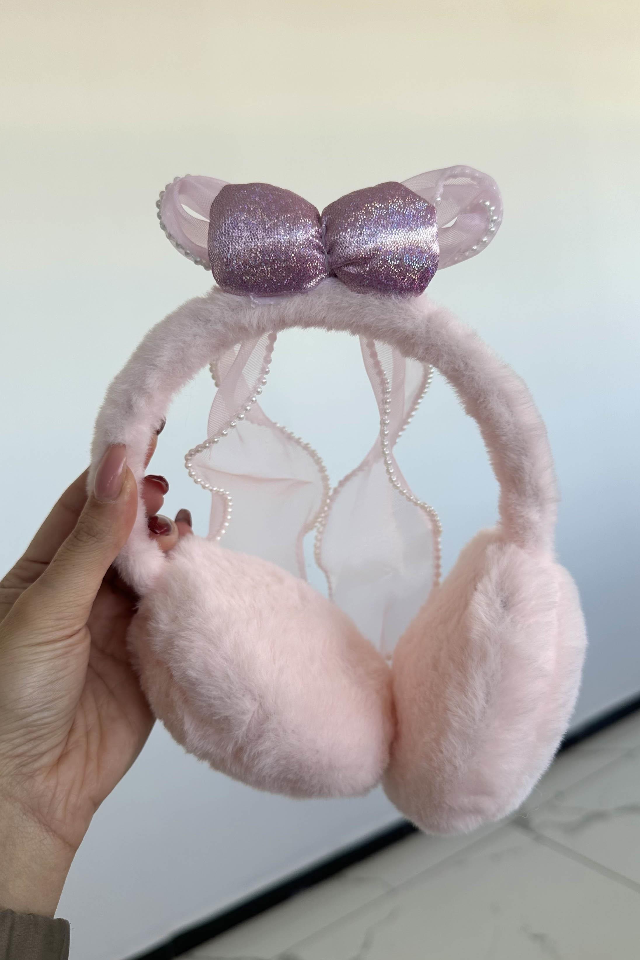 Pembe Renk Kurdele Figürlü Peluş Kulaklık