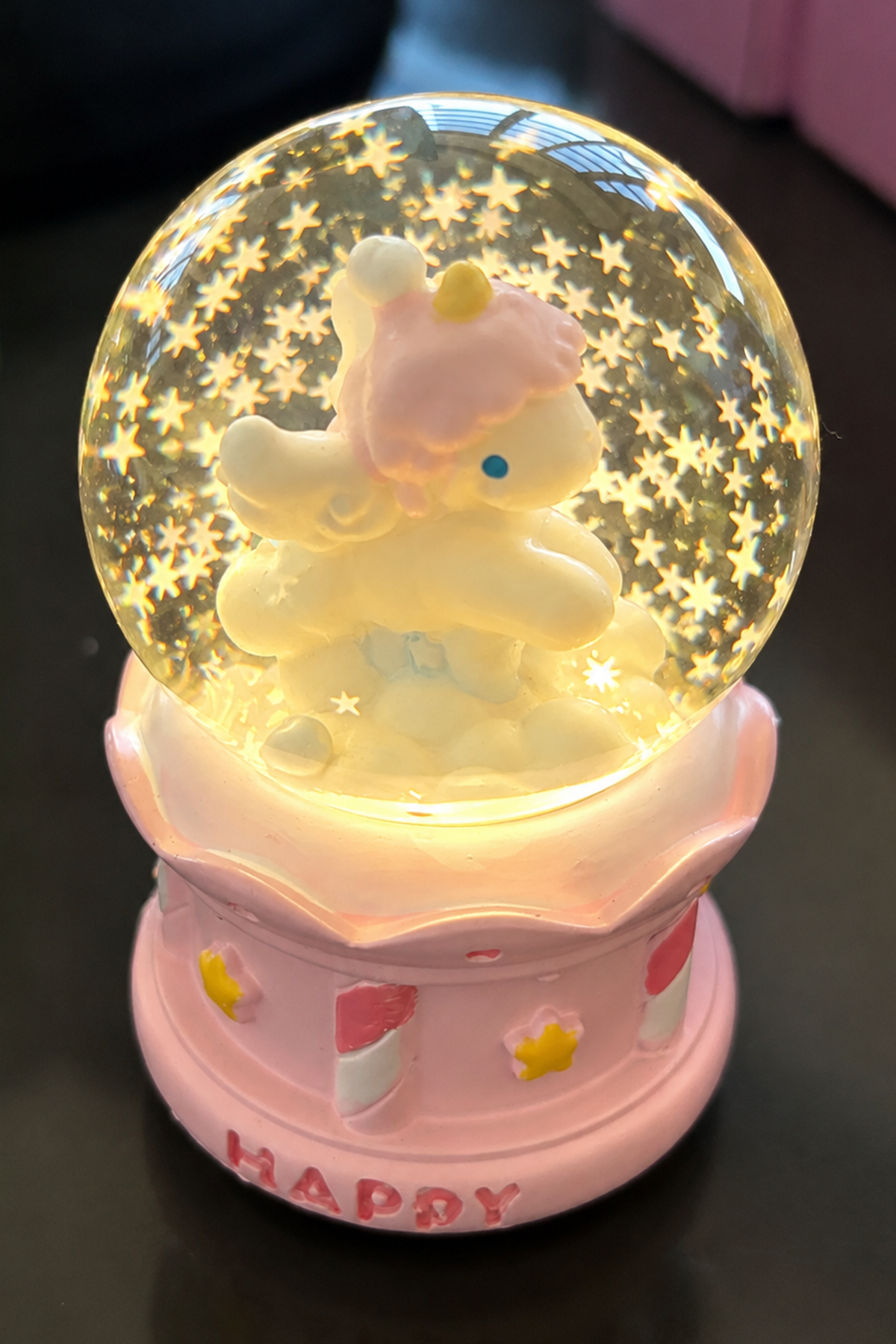Pembe Renk Unicorn Işıklı Mini Kar Küresi