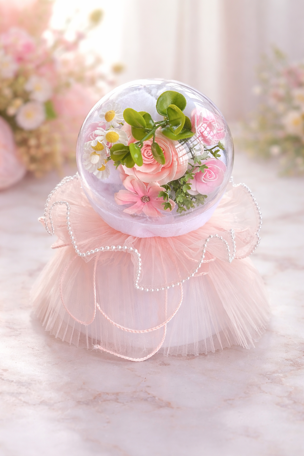Pembe Renk Çiçek Aranjman Küresi