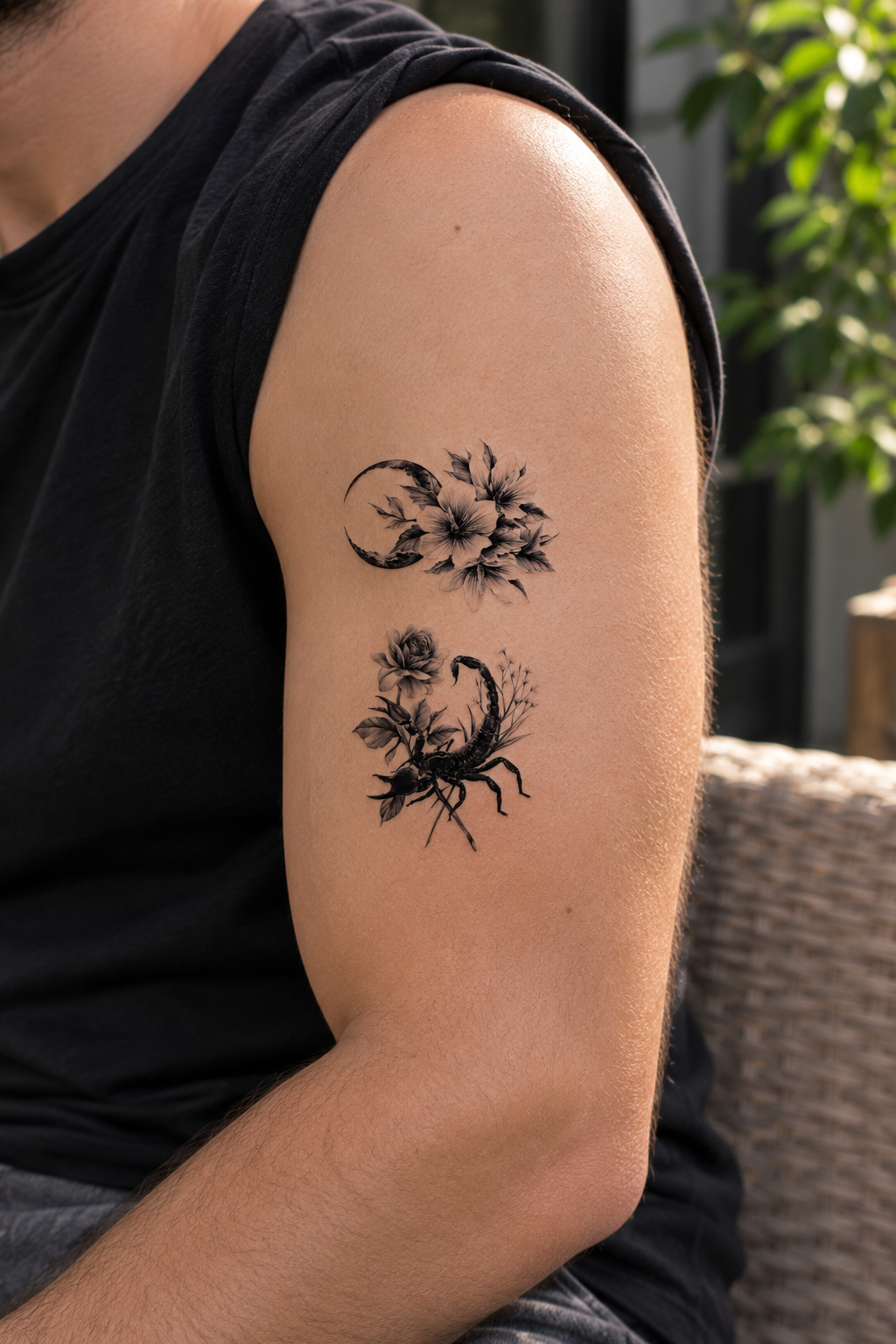 Ay Ve Çiçek Mini Geçici Dövme Tattoo
