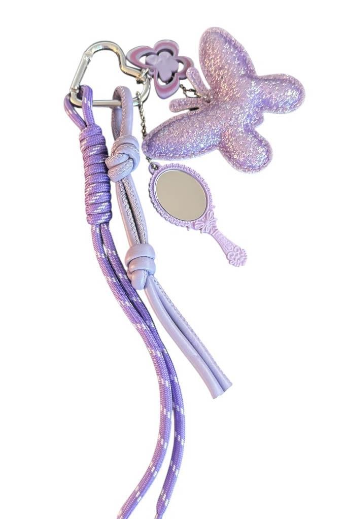 Lila Renk Karışık Figürlü Ayna Detaylı Çanta Charm/ Anahtarlık