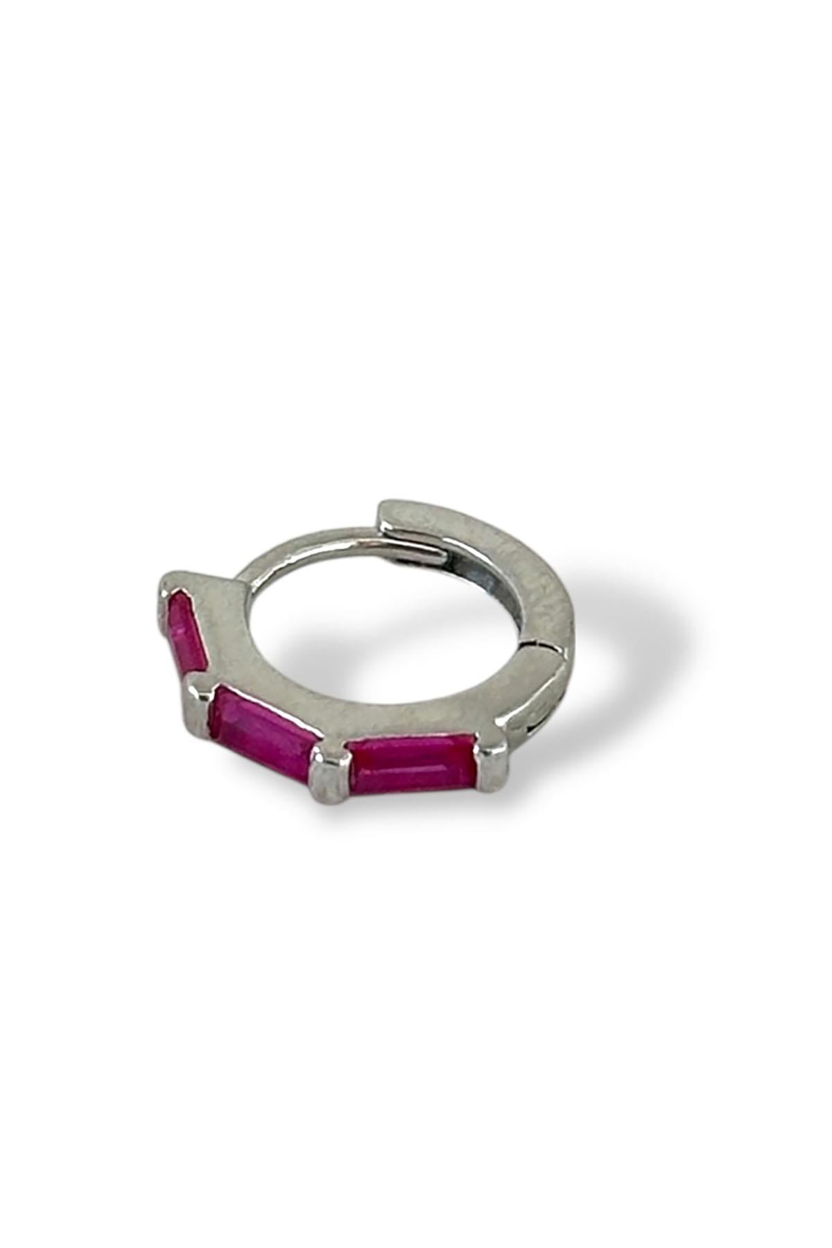 Gümüş Renk Taş Detaylı Çelik Halka Tragus/Kıkırdak Küpe/Piercing (Tek)