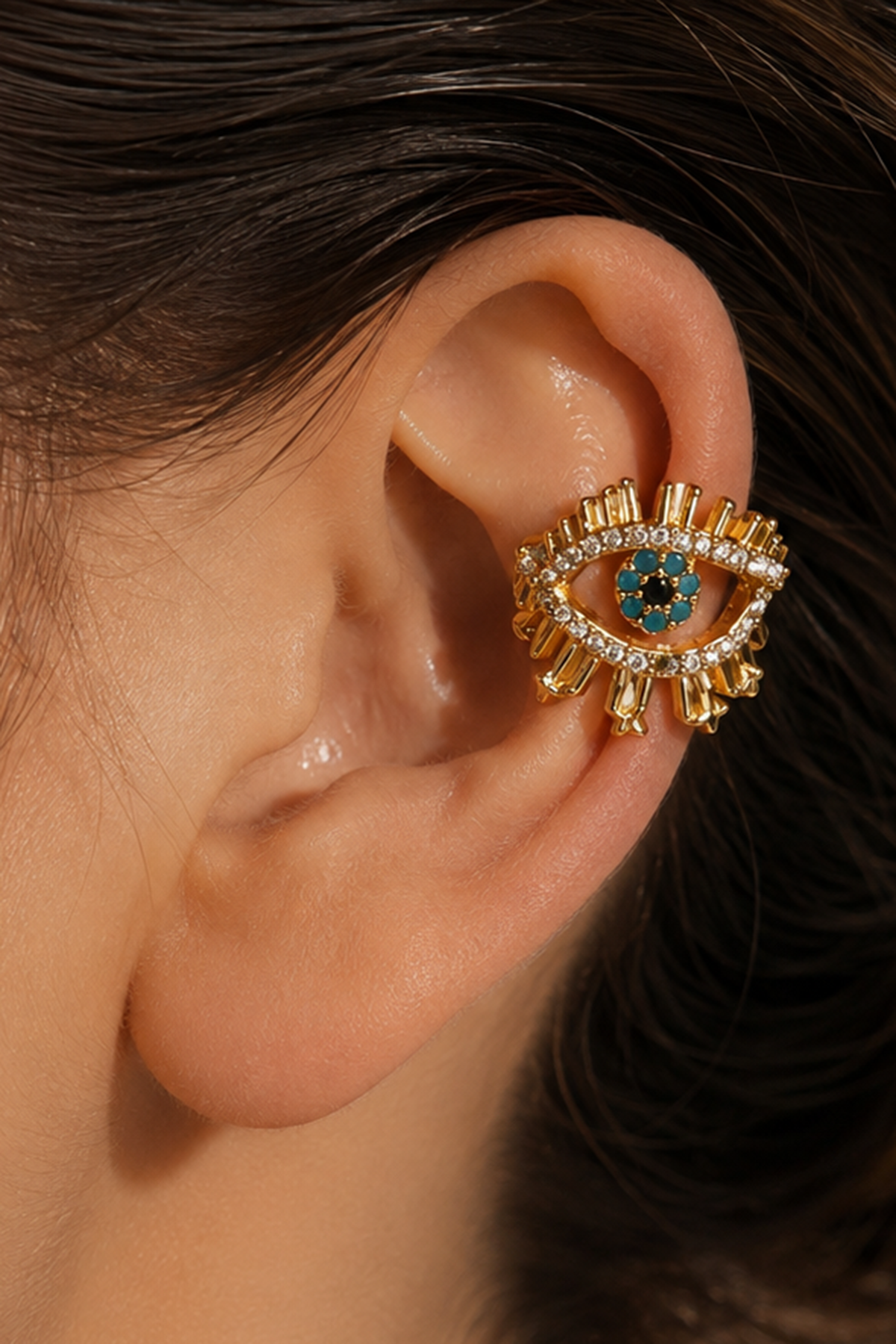 Altın   Renk Göz Figürlü  TX Ear Cuff (Tek)