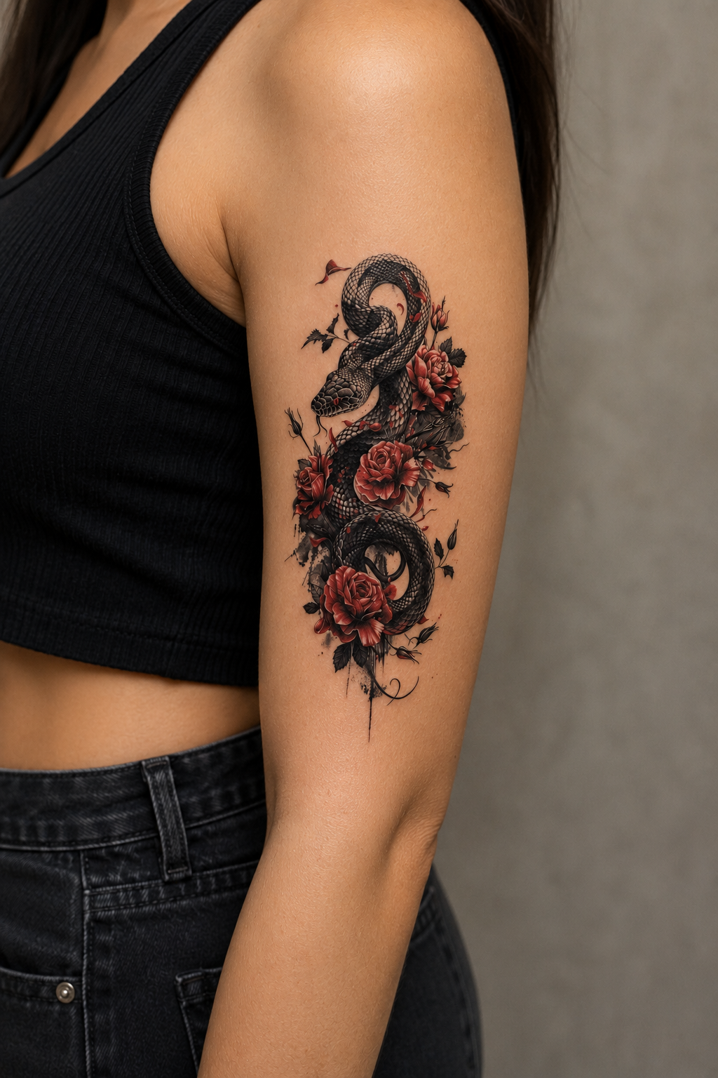Yılan Ve Gül Geçici Dövme Tattoo