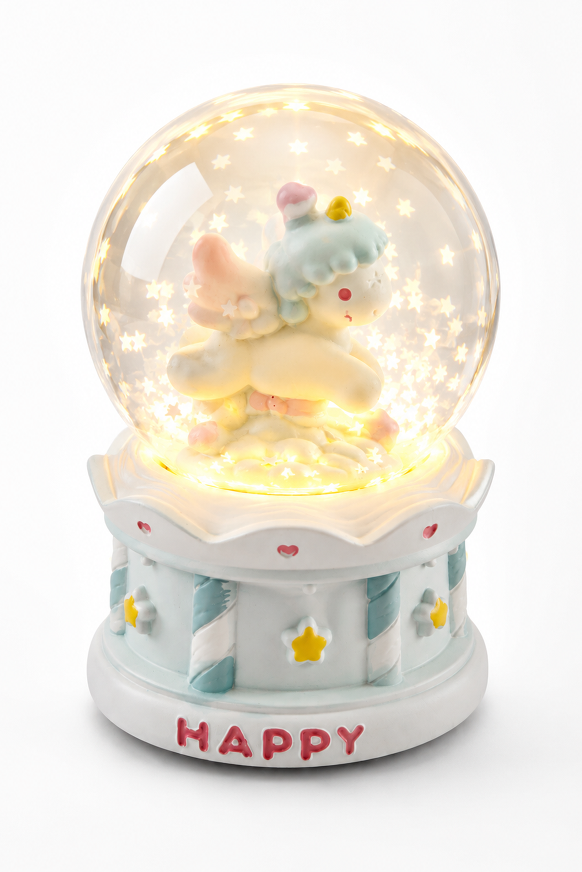 Beyaz Renk Unicorn Figürlü Işıklı Mini Kar Küresi