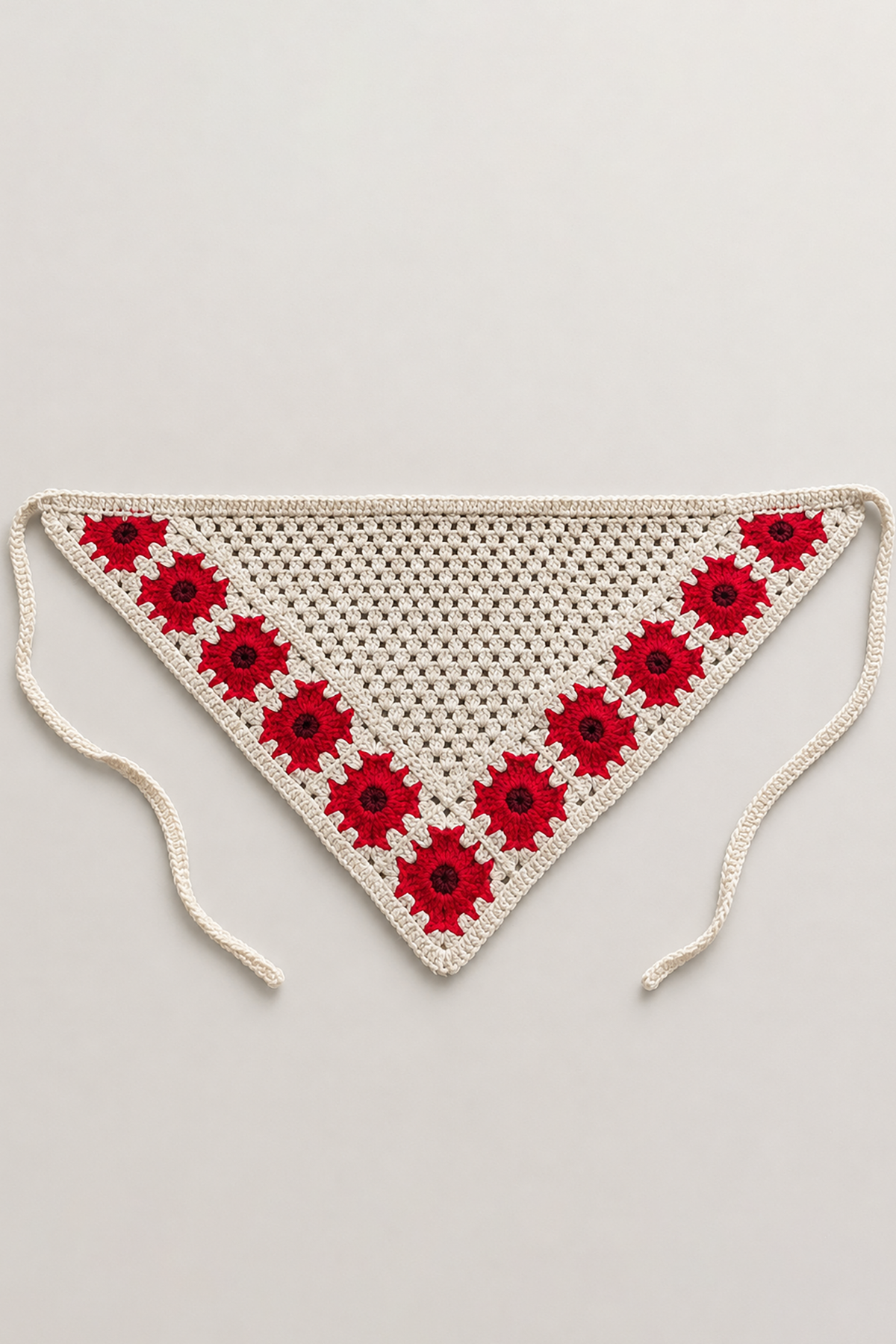 Kırmızı Renk Çiçek Desenli Örgü Saç Bandana