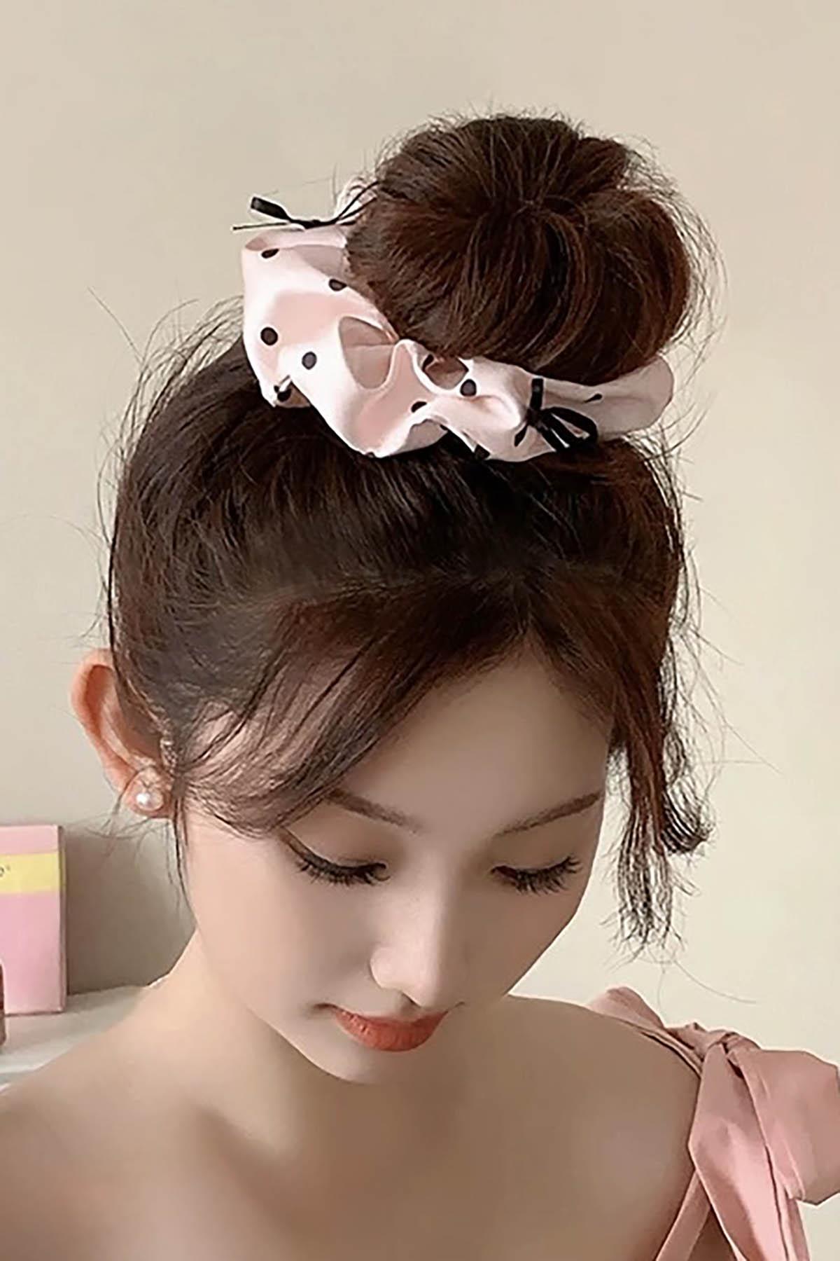 Pembe Ve Siyah Renk Puantiye Detaylı Kurdele Figürlü Simit Toka