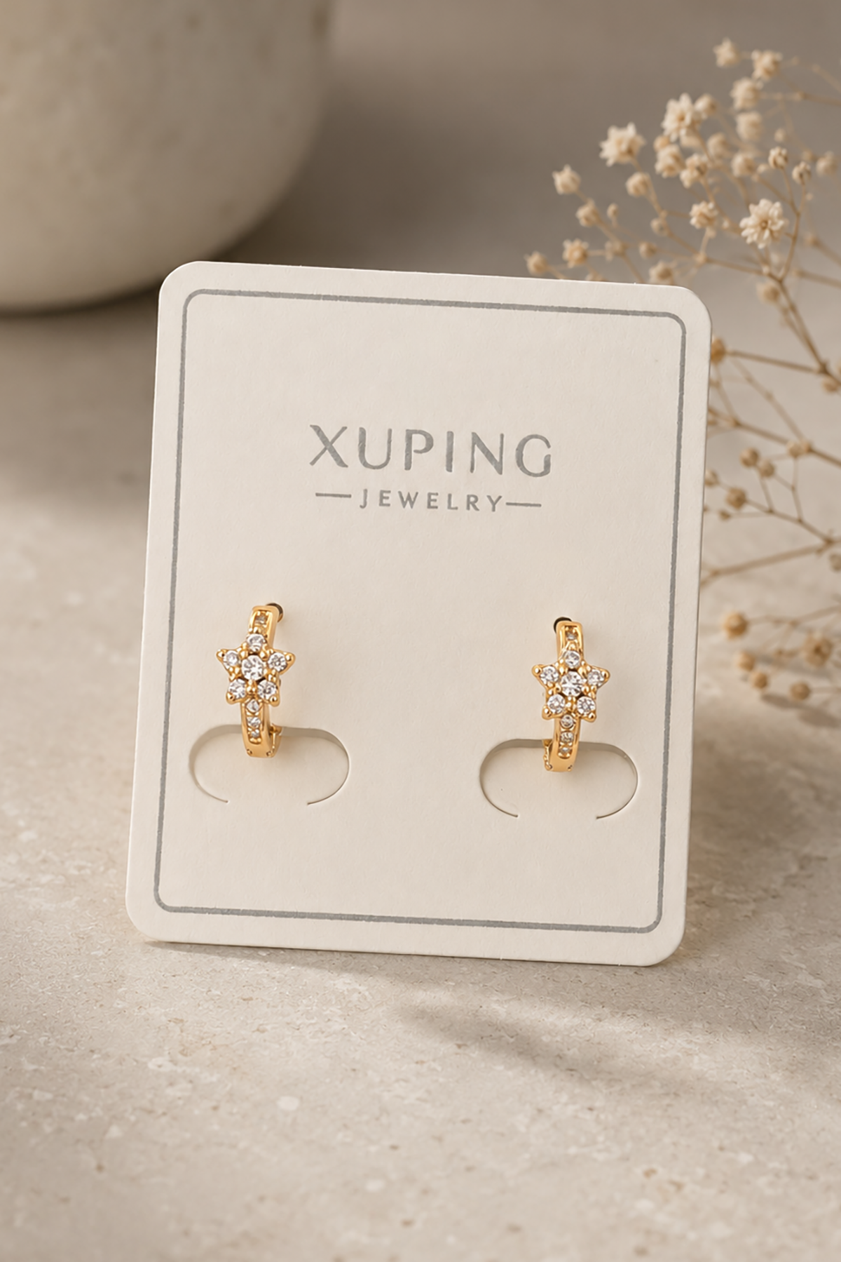 Altın Renk Yıldız Figürlü Taşlı Xuping Küpe (Çift)