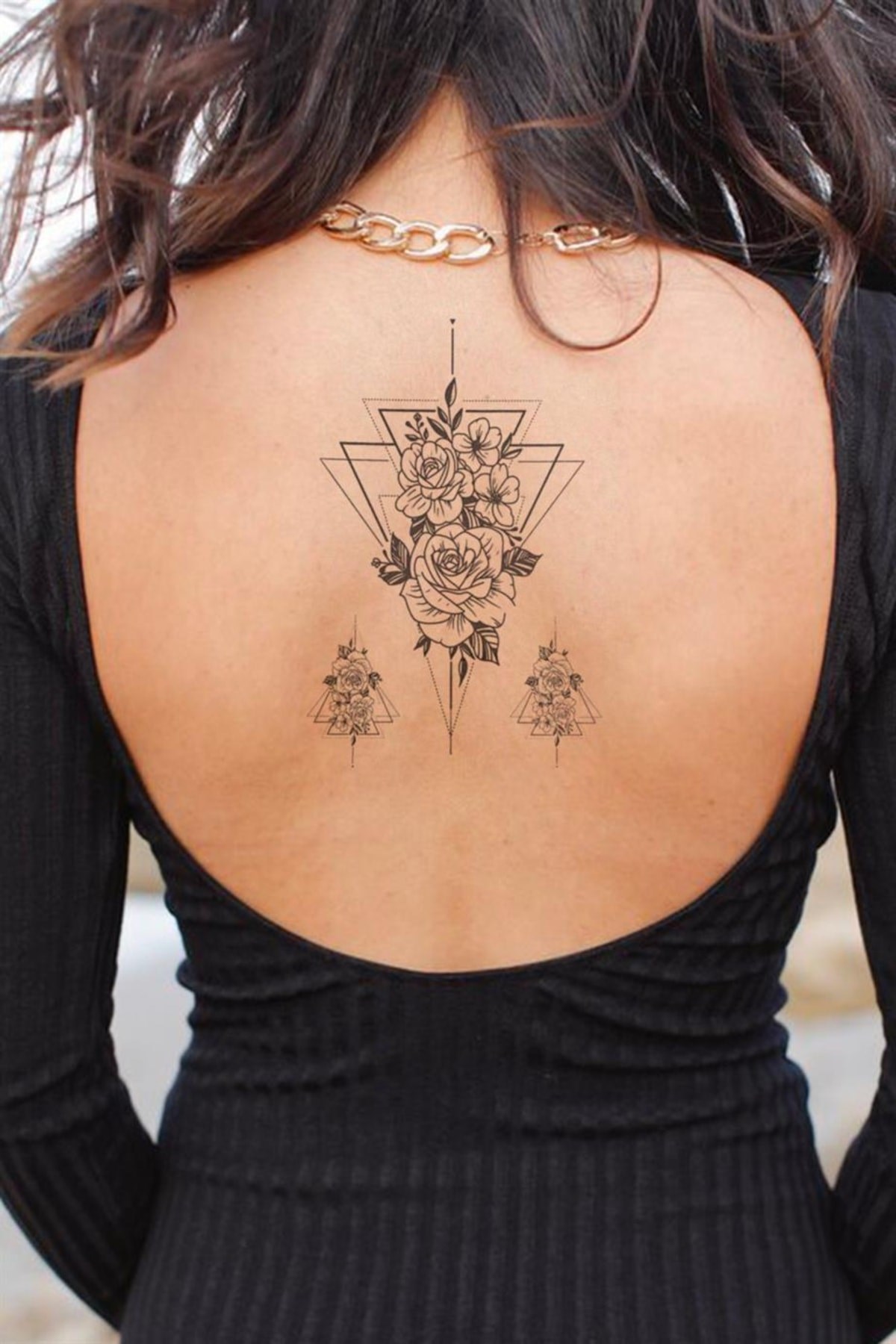 Soyut Üçgen Ve Gül Geçici Dövme Tattoo