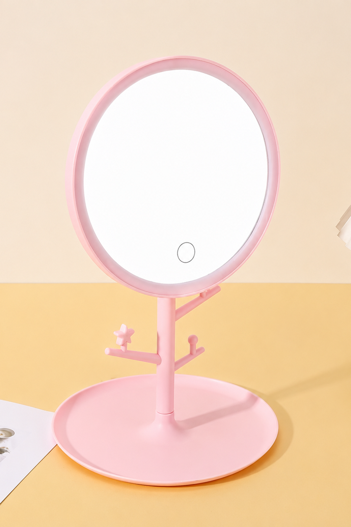 Pembe Renk Işıklı Masa Aynası